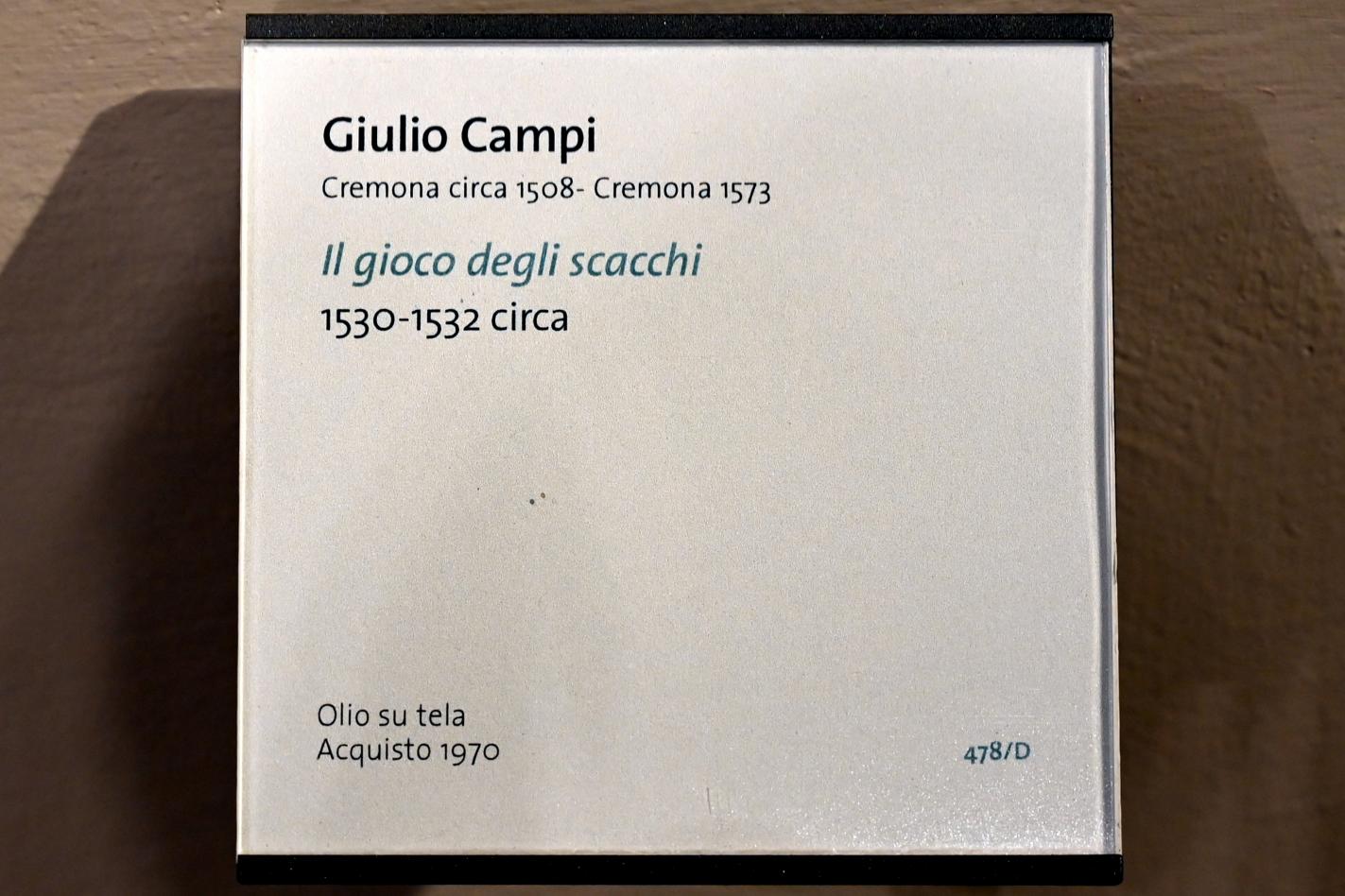 Giulio Campi (1531–1542), Das Schachspiel, Turin, Museo civico d'arte antica, Saal 3, um 1530–1532, Bild 2/2