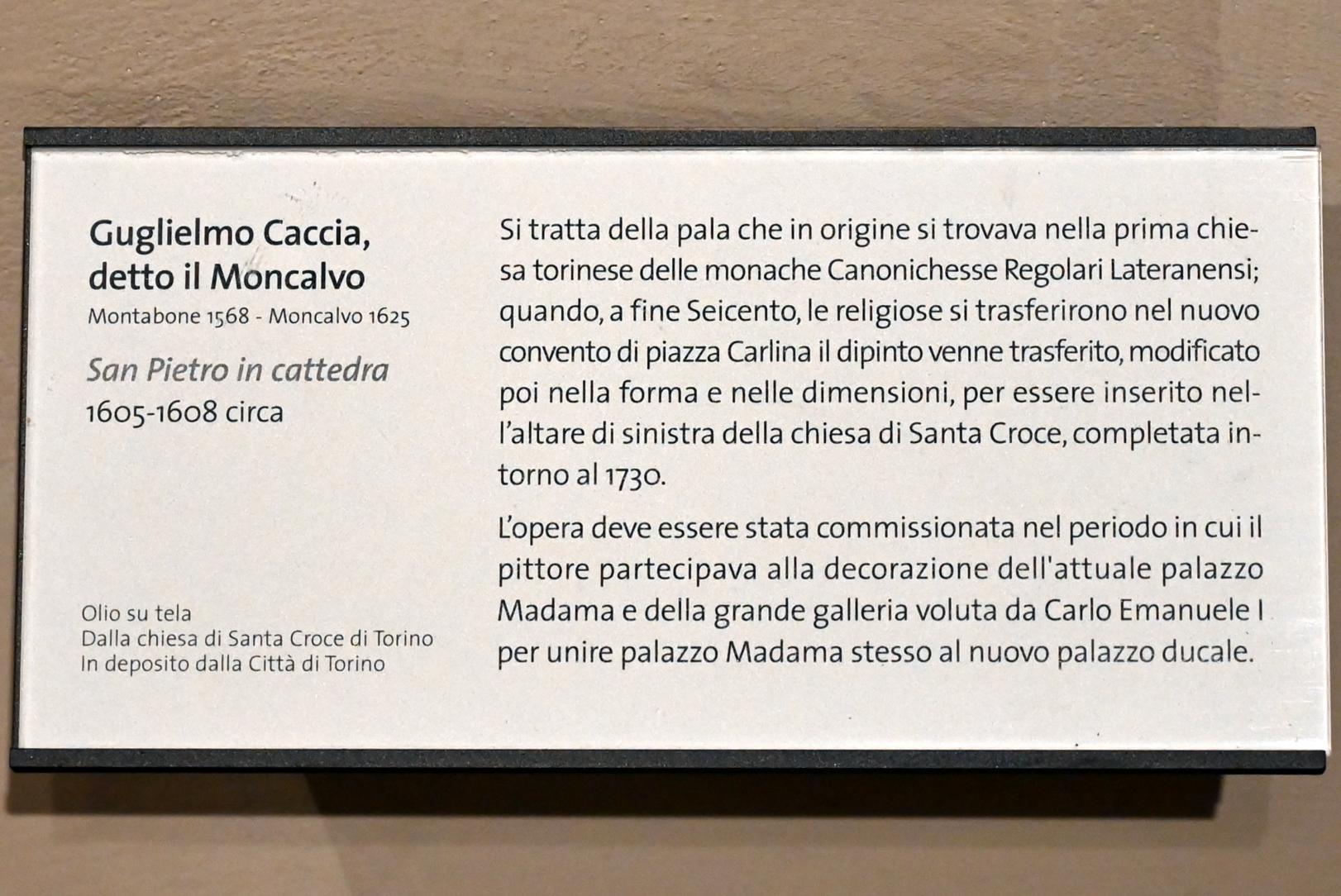 Guglielmo Caccia (Il Moncalvo) (1606–1610), Apostel Petrus in Kathedra, Turin, Chiesa di Santa Croce, jetzt Turin, Museo civico d'arte antica, Saal 3, um 1605–1608, Bild 2/2