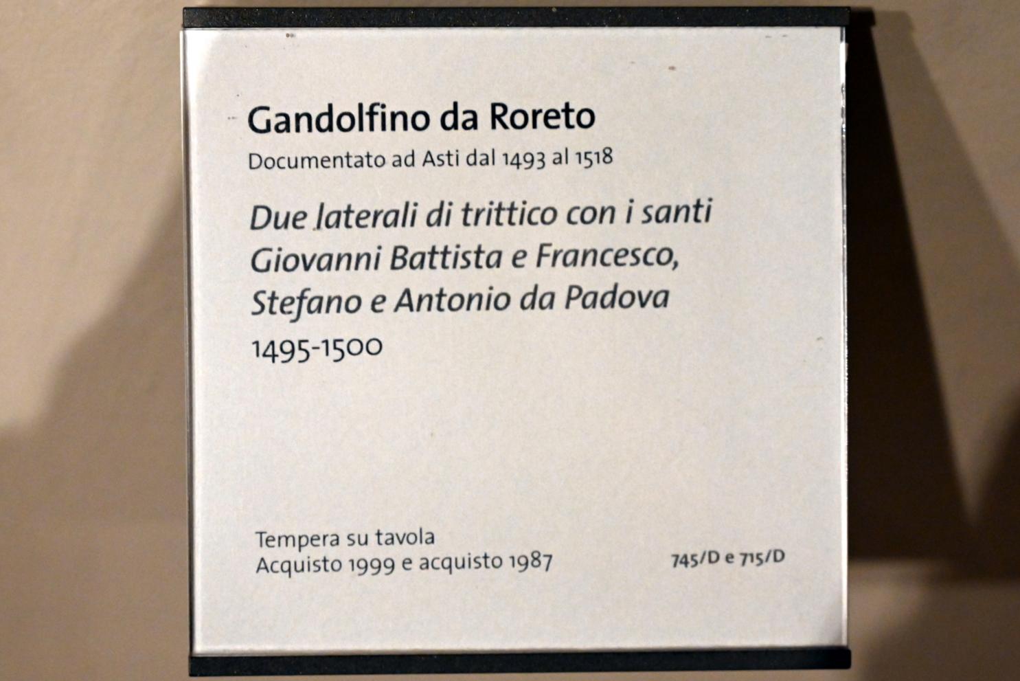 Gandolfino d'Asti (Gandolfino da Roreto) (1497–1505), Tafel eines Triptychons mit den Heiligen Stephanus und Antonius von Padua, Turin, Museo civico d'arte antica, Saal 4, 1495–1500, Bild 2/2