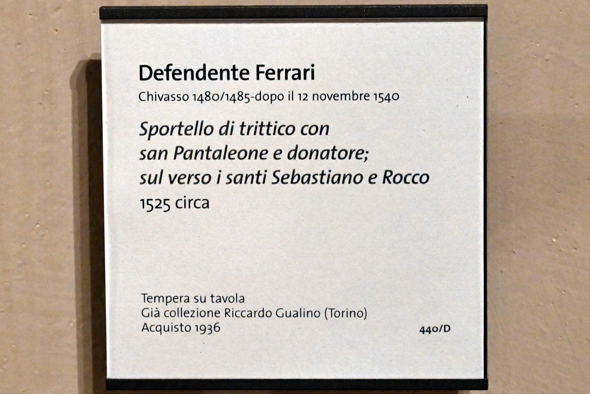 Defendente Ferrari (1504–1532), Tafel eines Triptychons mit dem Hl. Pantaleon und Stiftern, Turin, Museo civico d'arte antica, Saal 4, um 1525, Bild 3/3