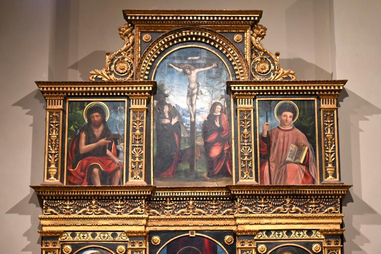 Pietro Grammorseo (1525), Polyptychon mit Maria mit dem Kind, der Kreuzigung und Heiligen mit Stiftern, Turin, Museo civico d'arte antica, Saal 5, um 1525, Bild 2/4