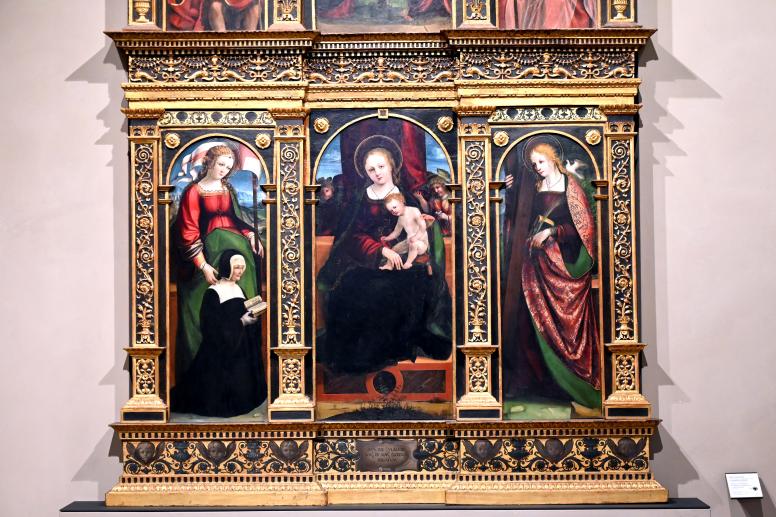 Pietro Grammorseo (1525), Polyptychon mit Maria mit dem Kind, der Kreuzigung und Heiligen mit Stiftern, Turin, Museo civico d'arte antica, Saal 5, um 1525, Bild 3/4