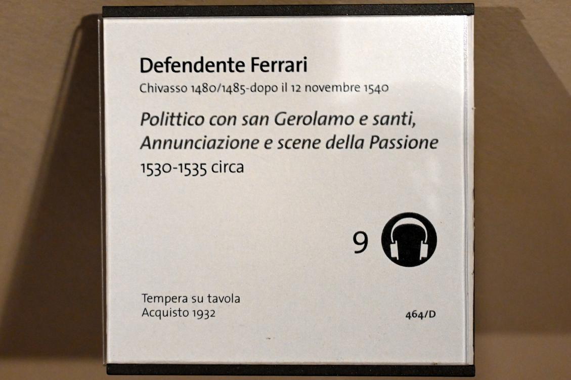 Defendente Ferrari (1504–1532), Polyptychon mit dem Heiligen Hieronymus, Heiligen, Verkündigung und Passionsszenen, Turin, Museo civico d'arte antica, Saal 5, um 1530–1535, Bild 2/2