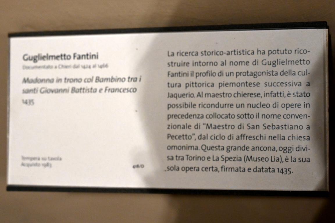 Guglielmetto Fantini (1435), Thronende Maria mit Kind zwischen Johannes dem Täufer und Franziskus, Turin, Museo civico d'arte antica, Saal 8, 1435, Bild 2/2