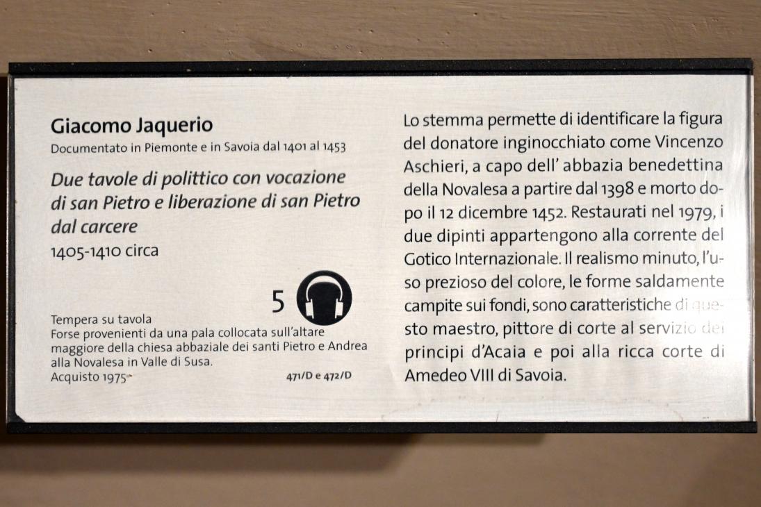 Giacomo Jaquerio (1407), Tafel eines Polyptychons mit der Befreiung Petri aus dem Gefängnis, Novalesa, Abtei der Heiligen Peter und Andreas, jetzt Turin, Museo civico d'arte antica, Saal 8, um 1405–1410, Bild 2/2