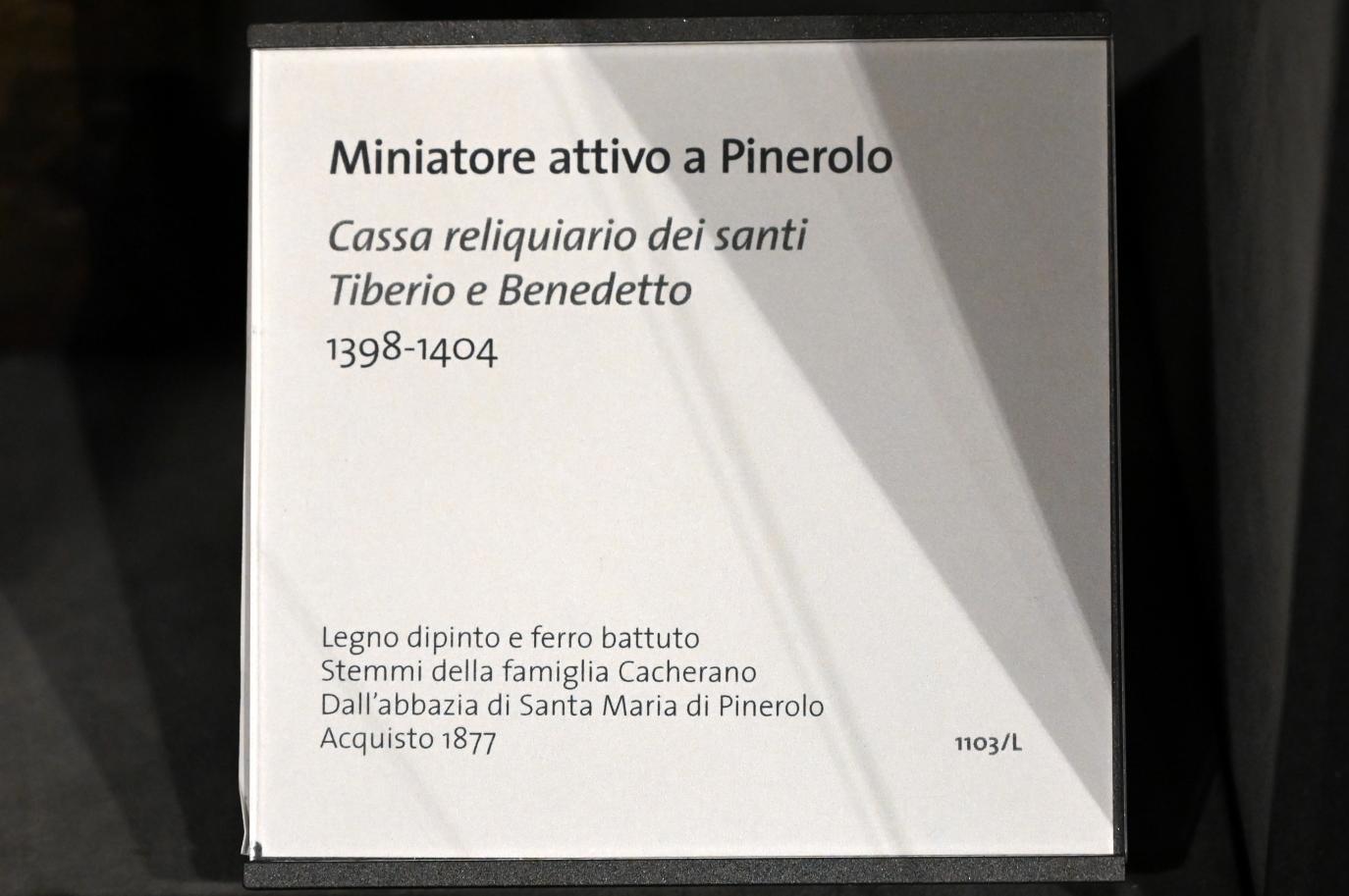 Reliquienkiste der Heiligen Tiberius und Benedikt, Pinerolo, Abtei Santa Maria Assunta, jetzt Turin, Museo civico d'arte antica, Saal 8, 1398–1404, Bild 2/2