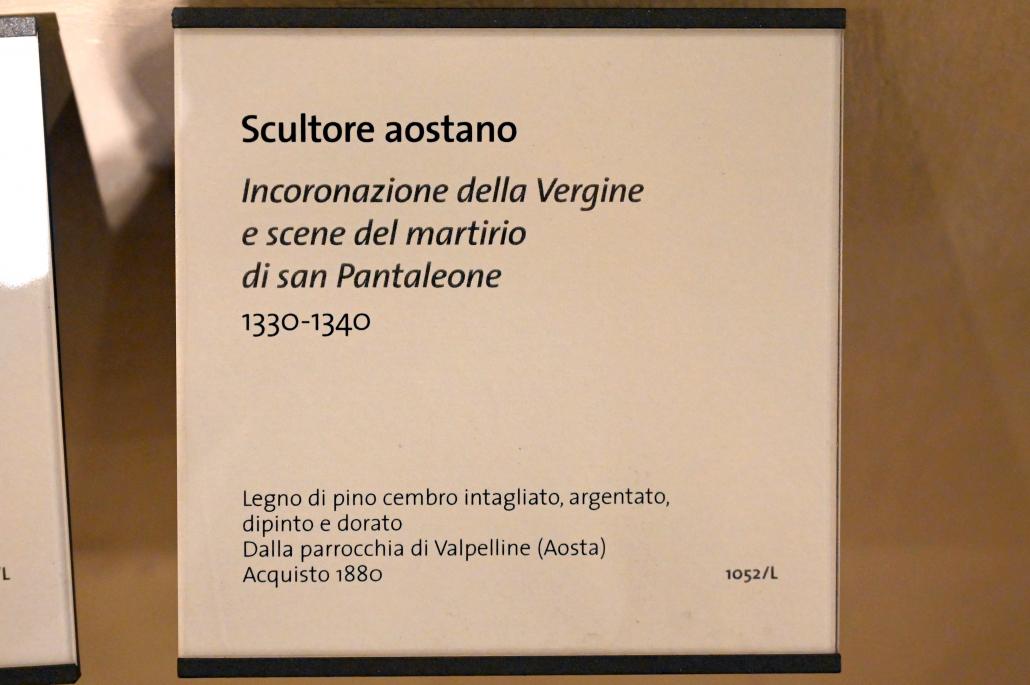 Marienkrönung und Szenen aus dem Leben des Heiligen Pantaleon, Valpelline, Kirche St. Pantaleon, jetzt Turin, Museo civico d'arte antica, Saal 8, 1330–1340, Bild 2/2