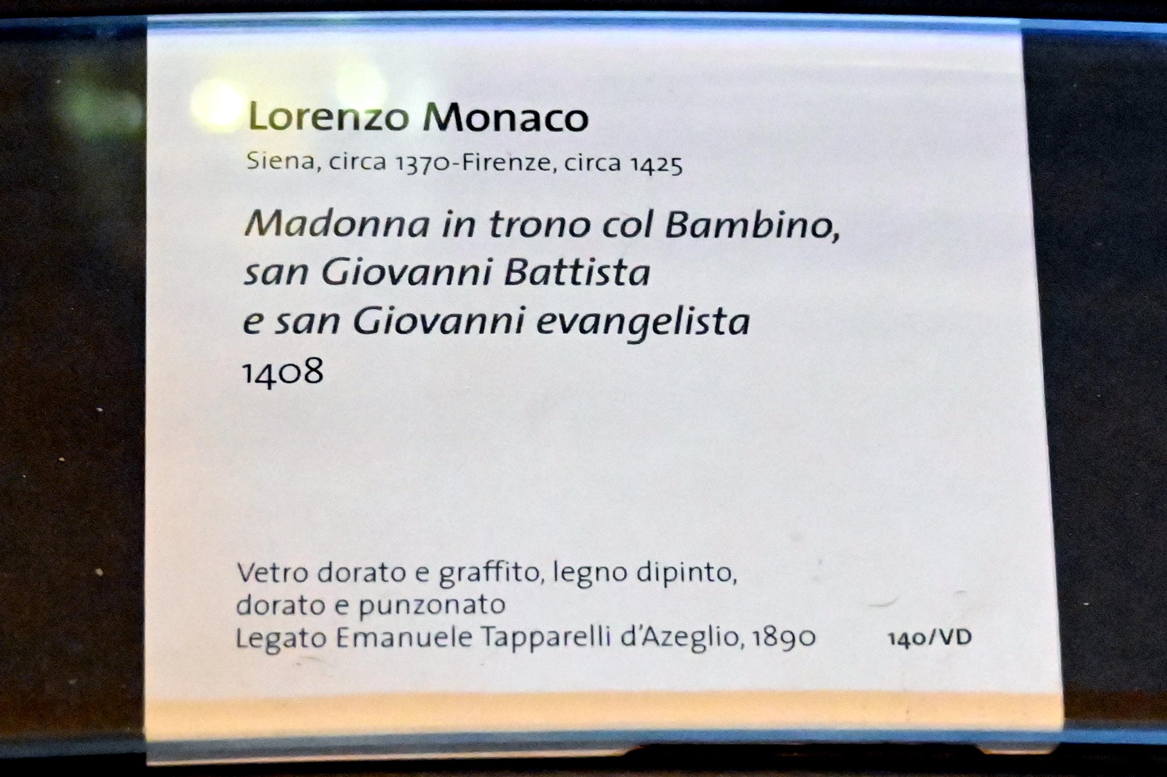 Lorenzo Monaco (Piero di Giovanni) (1387–1415), Thronende Maria mit Johannes dem Täufer und dem Evangelisten Johannes, Turin, Museo civico d'arte antica, Saal 9, 1408, Bild 2/2