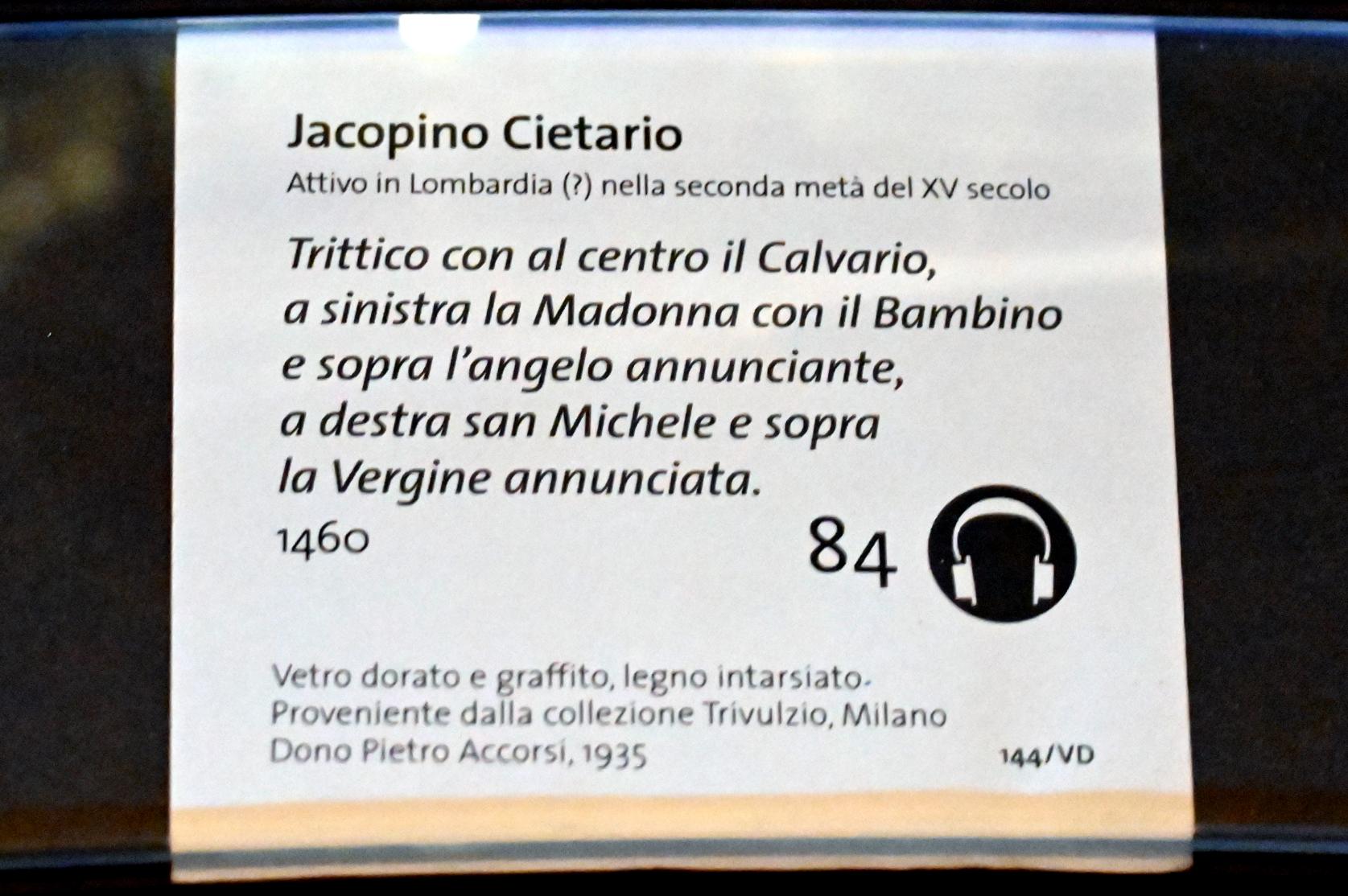 Jacopino Cietario (1460), Triptychon mit Kreuzigung, Maria mit Kind, St. Michael und der Verkündigung, Turin, Museo civico d'arte antica, Saal 9, 1460, Bild 2/2