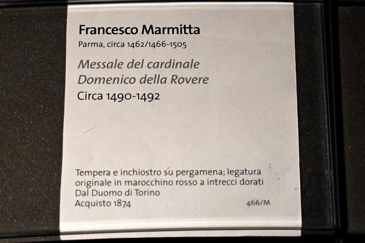 Francesco Marmitta (1491–1502), Illustrationen aus einem Messbuch des Kardinals Domenico della Rovere, Turin, Turiner Dom, jetzt Turin, Museo civico d'arte antica, Saal 9, um 1490–1492, Bild 2/3