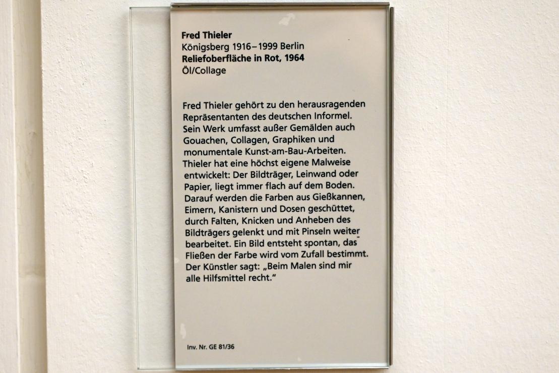Fred Thieler (1956–1964), Reliefoberfläche in Rot, Mainz, Landesmuseum, Moderne, Saal 3, 1964, Bild 2/2