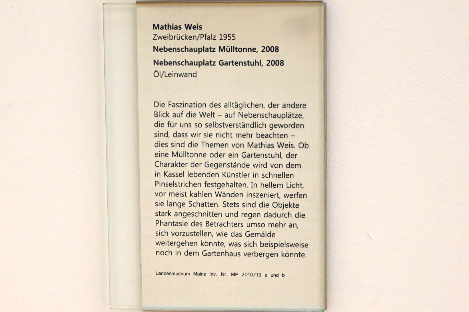 Mathias Weis (2008), Nebenschauplatz Mülltonne, Mainz, Landesmuseum, Moderne, Saal 6, 2008, Bild 2/2