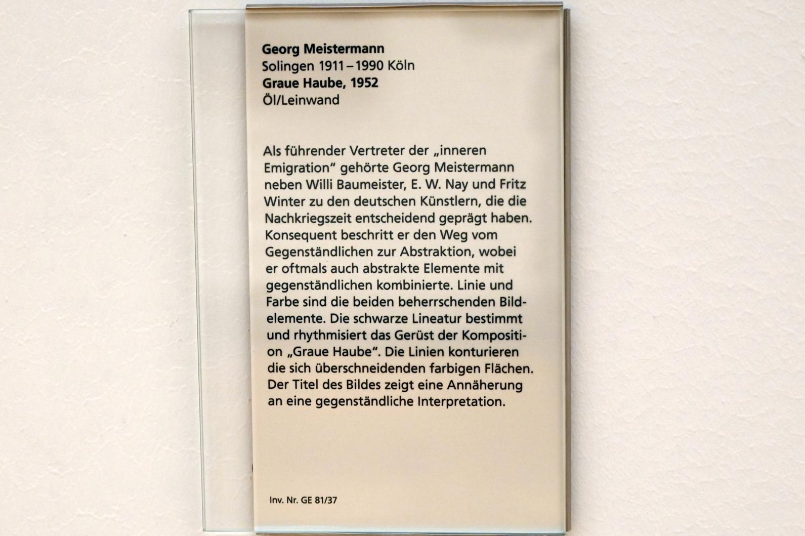 Georg Meistermann (1939–1968), Graue Haube, Mainz, Landesmuseum, Moderne, Saal 9, 1952, Bild 2/2