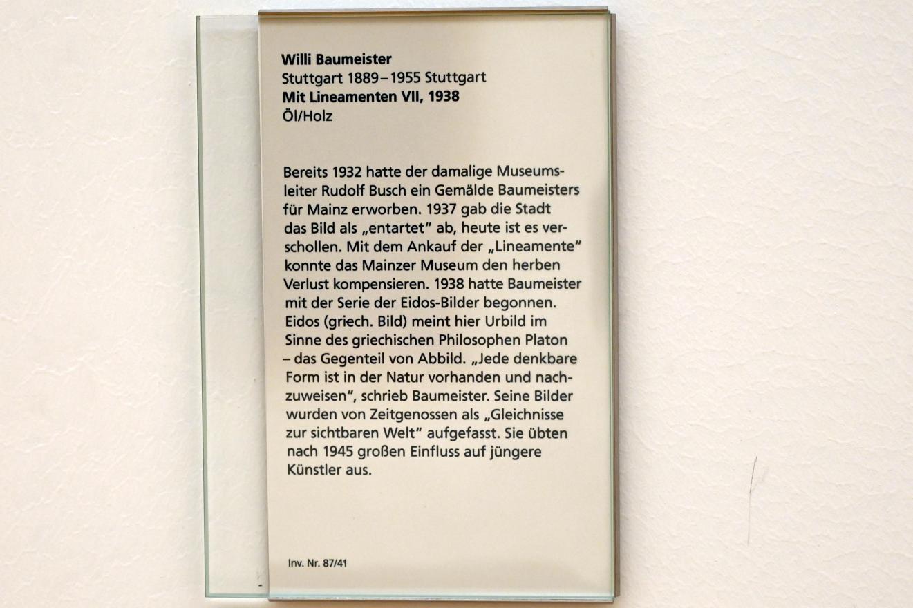 Willi Baumeister (1913–1955), Mit Lineamenten VII, Mainz, Landesmuseum, Moderne, Saal 9, 1938, Bild 2/2