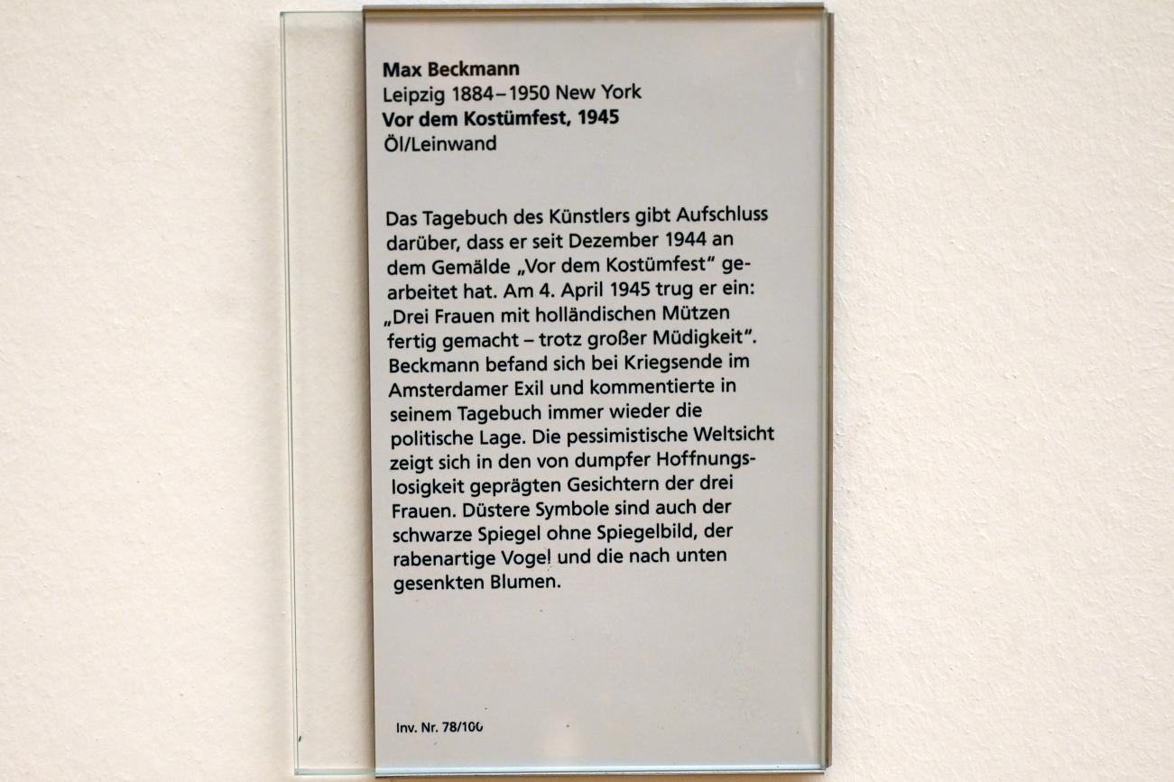 Max Beckmann (1905–1950), Vor dem Kostümfest, Mainz, Landesmuseum, Moderne, Saal 10, 1945, Bild 2/2