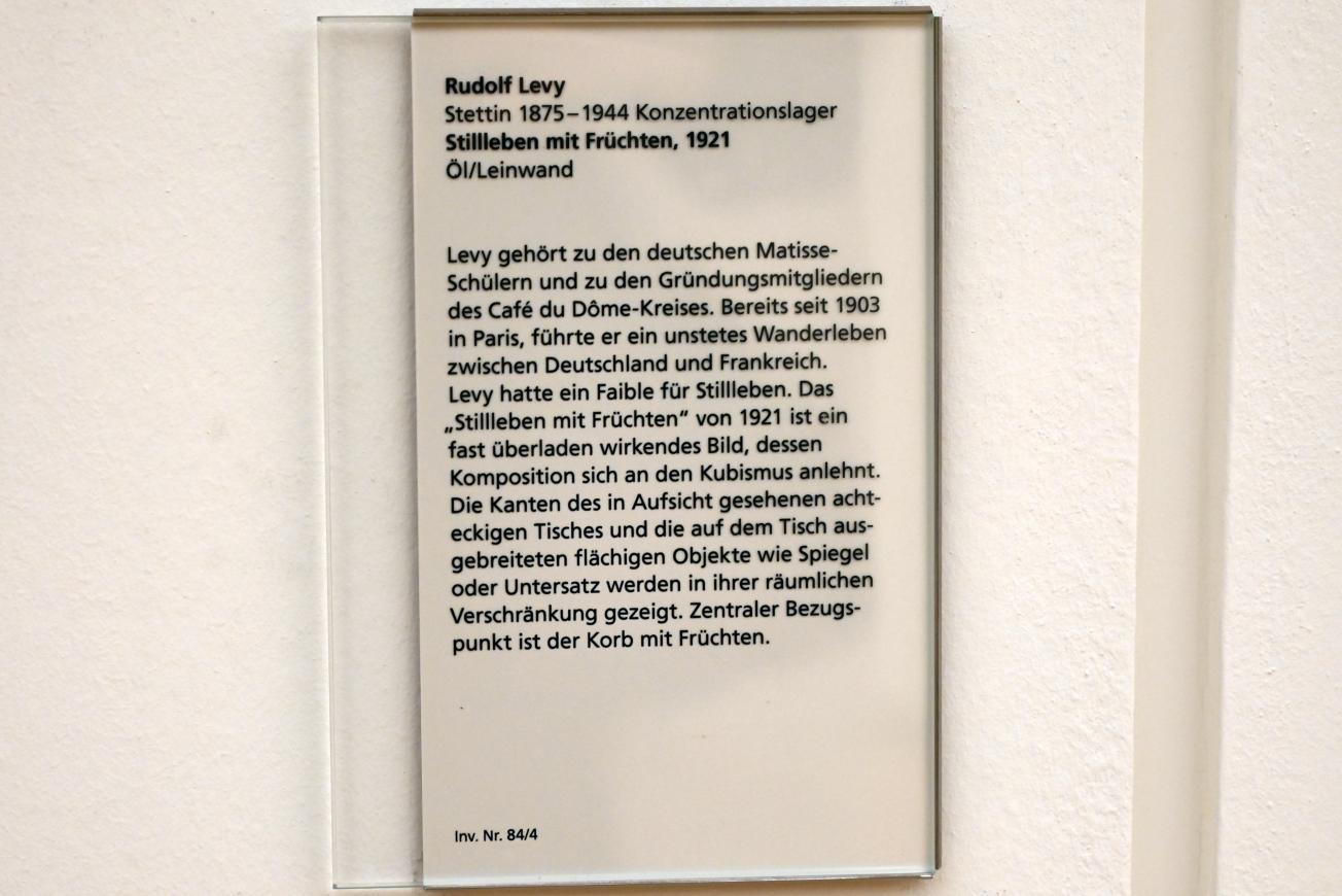 Rudolf Levy (1909–1931), Stillleben mit Früchten, Mainz, Landesmuseum, Moderne, Saal 10, 1921, Bild 2/2