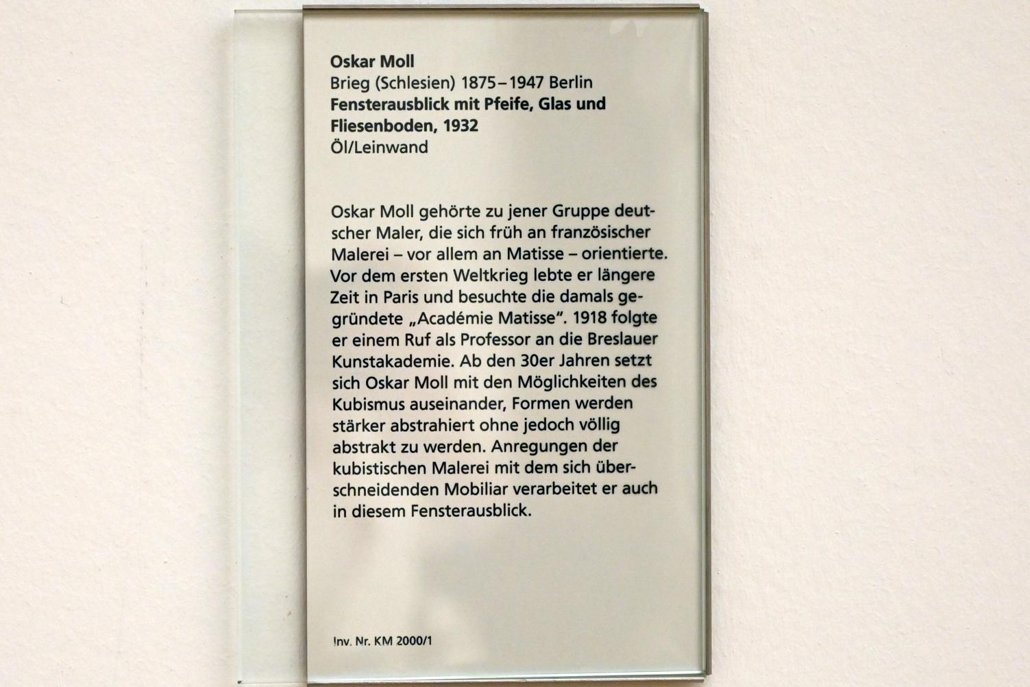 Oskar Moll (1904–1932), Fensterausblick mit Pfeife, Glas und Fiesenboden, Mainz, Landesmuseum, Moderne, Saal 10, 1932, Bild 2/2