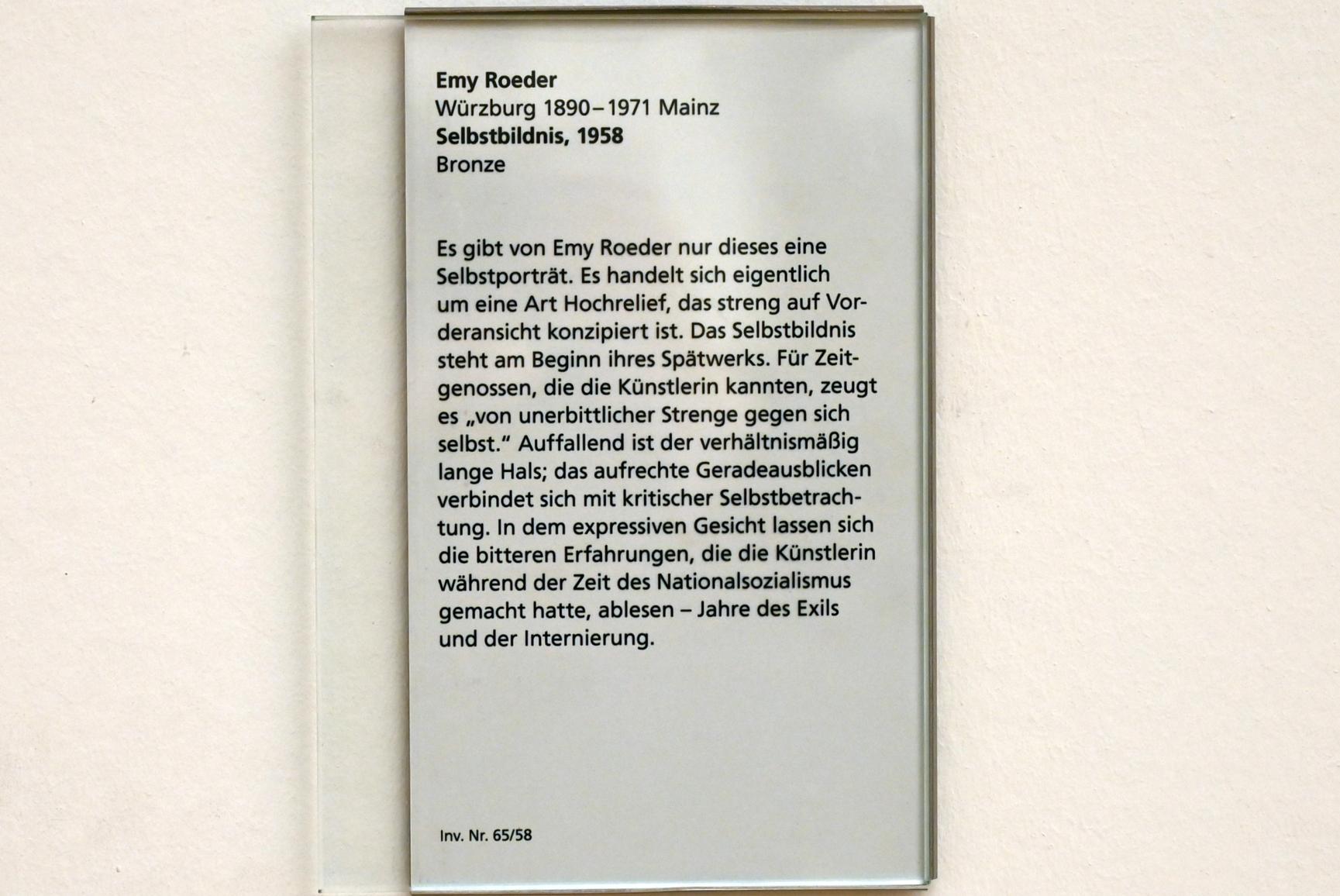 Emy Roeder (1927–1958), Selbstbildnis, Mainz, Landesmuseum, Moderne, Saal 10, 1958, Bild 4/4