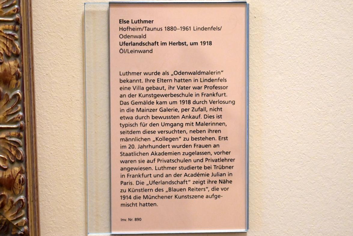 Else Luthmer (1918), Uferlandschaft im Herbst, Mainz, Landesmuseum, Kunst um 1900, um 1918, Bild 2/2