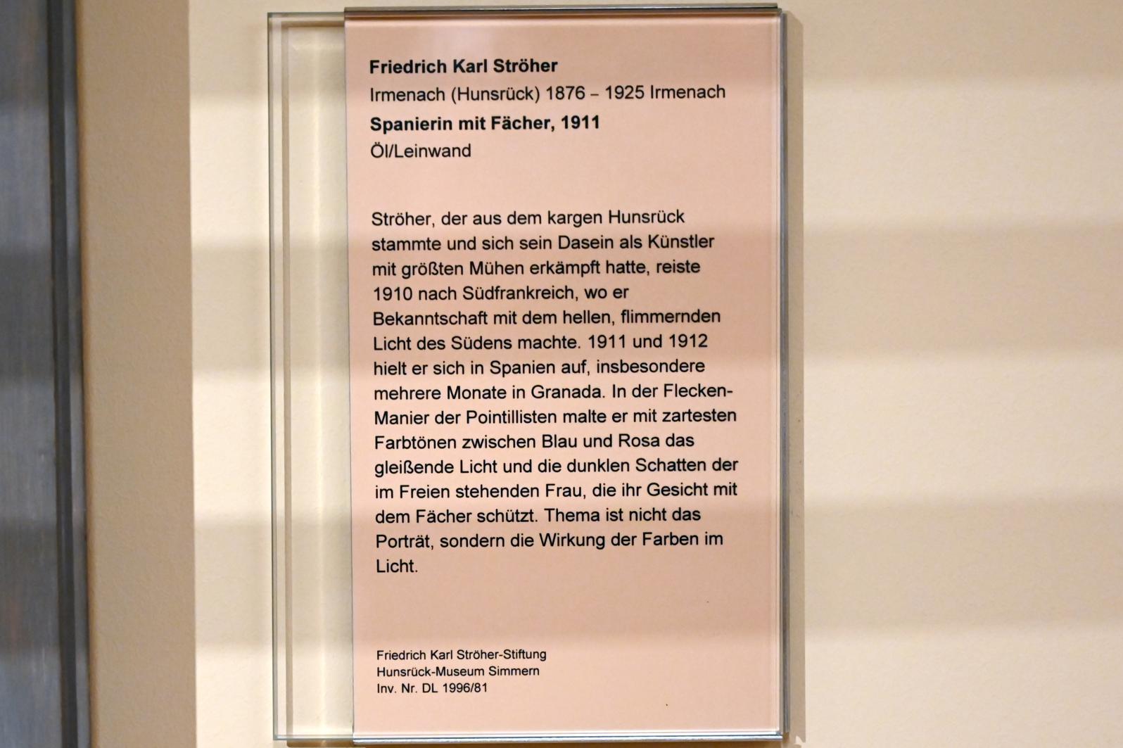 Friedrich Karl Ströher (1908–1911), Spanierin mit Fächer, Mainz, Landesmuseum, Kunst um 1900, 1911, Bild 2/2