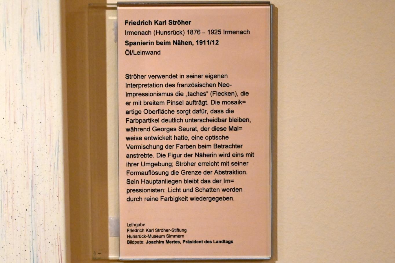 Friedrich Karl Ströher (1908–1911), Spanierin beim Nähen, Mainz, Landesmuseum, Kunst um 1900, 1911–1912, Bild 2/2