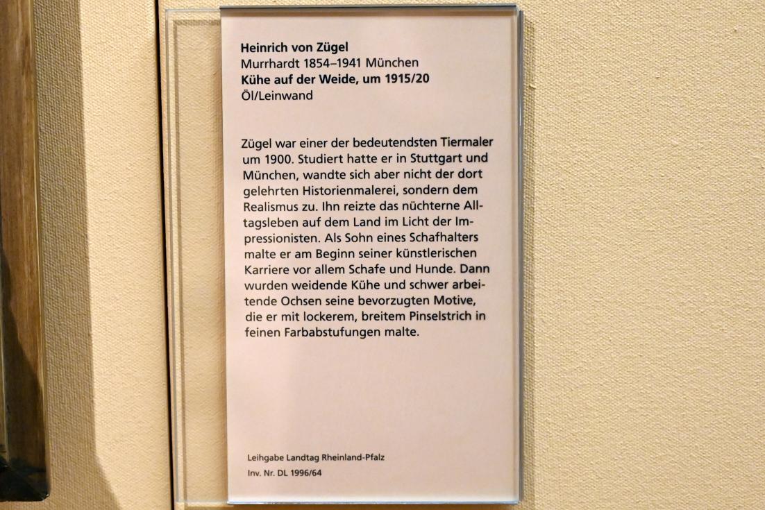 Heinrich von Zügel (1896–1928), Kühe auf der Weide, Mainz, Landesmuseum, Kunst um 1900, um 1915–1920, Bild 2/2