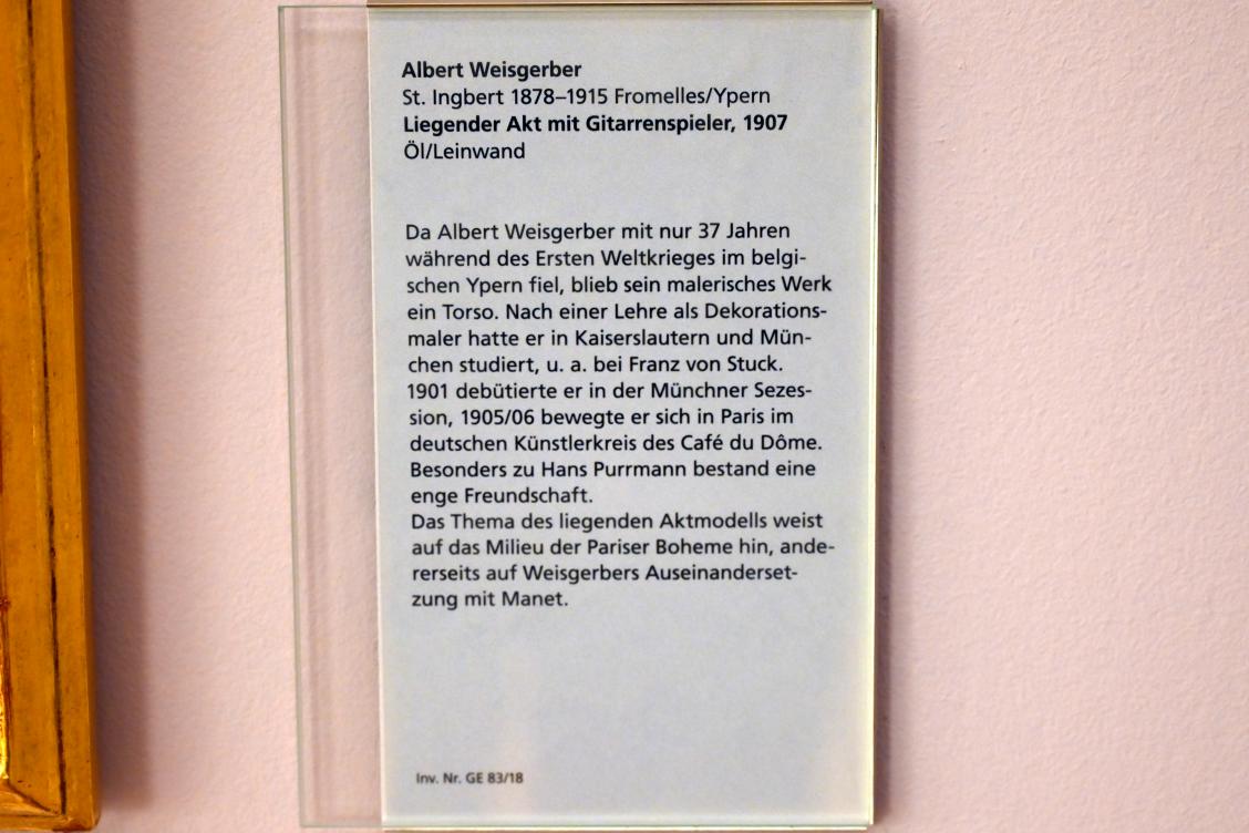 Albert Weisgerber (1905–1907), Liegender Akt mit Gitarrenspieler, Mainz, Landesmuseum, Jugendstil, 1907, Bild 2/2