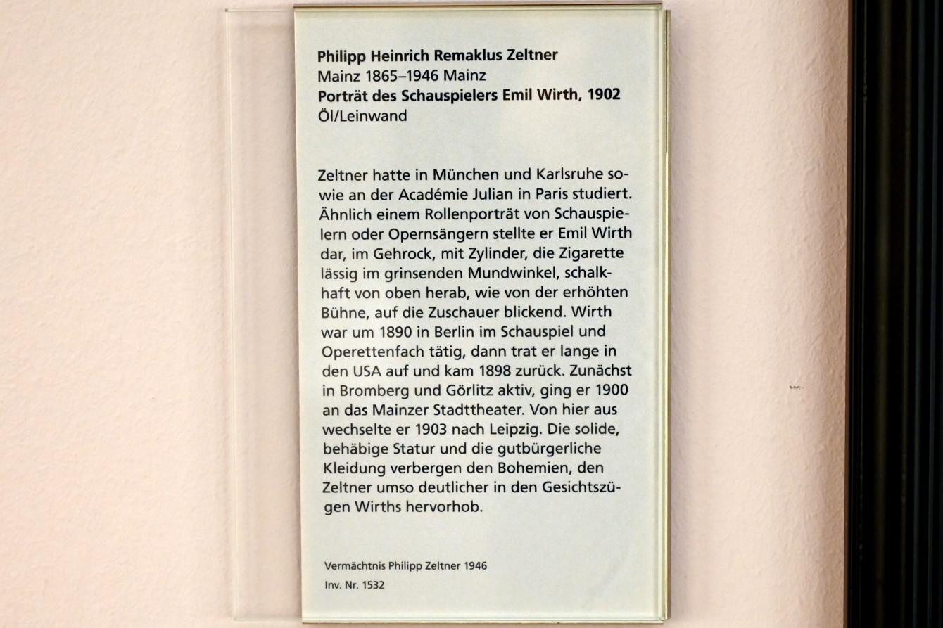 Philipp Zeltner (1902), Porträt des Schauspielers Emil Wirth, Mainz, Landesmuseum, Jugendstil, 1902, Bild 2/2