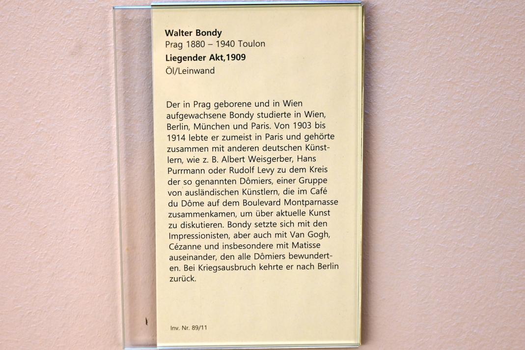 Walter Bondy (1909), Liegender Akt, Mainz, Landesmuseum, Jugendstil, 1909, Bild 2/2