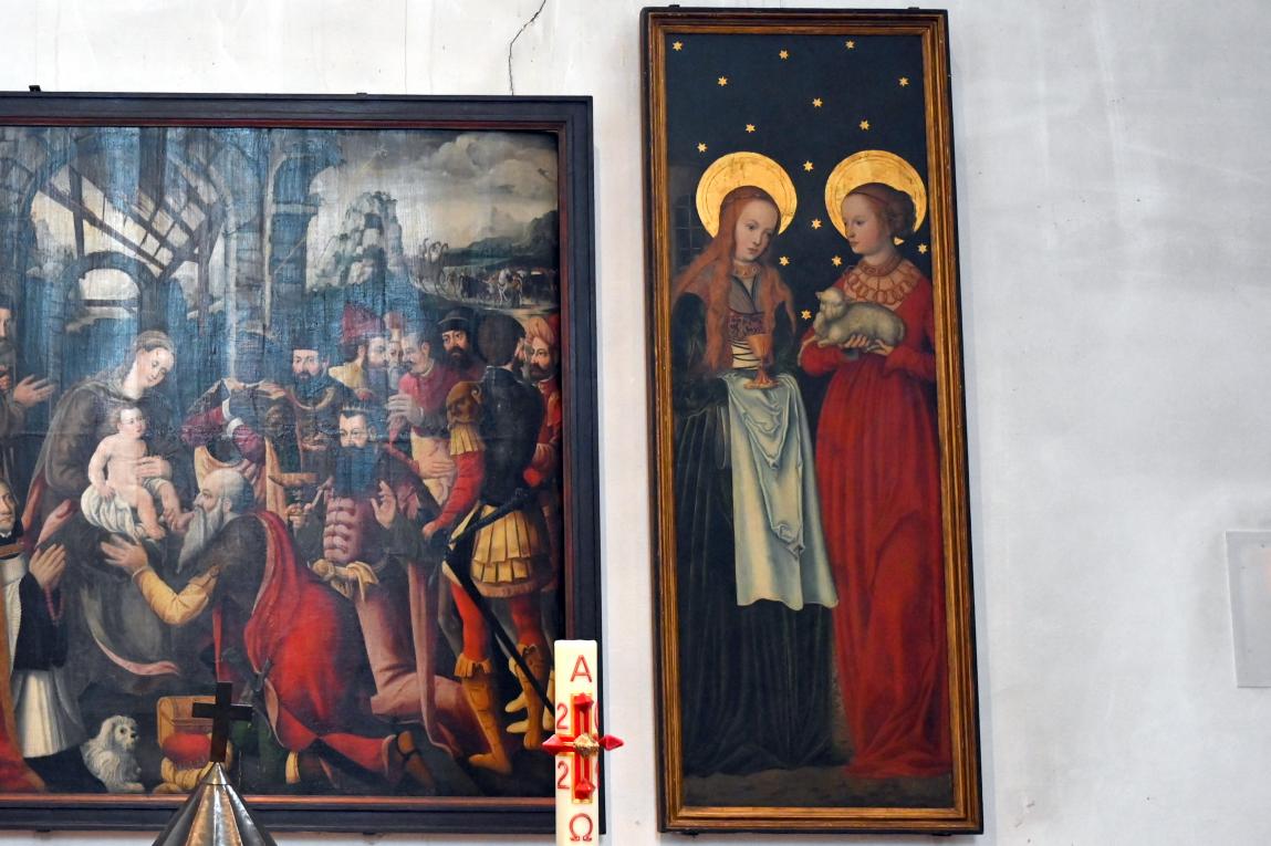 Lucas Cranach der Ältere (Werkstatt): Altarflügel mit der hl. Barbara und der hl. Agnes, Undatiert