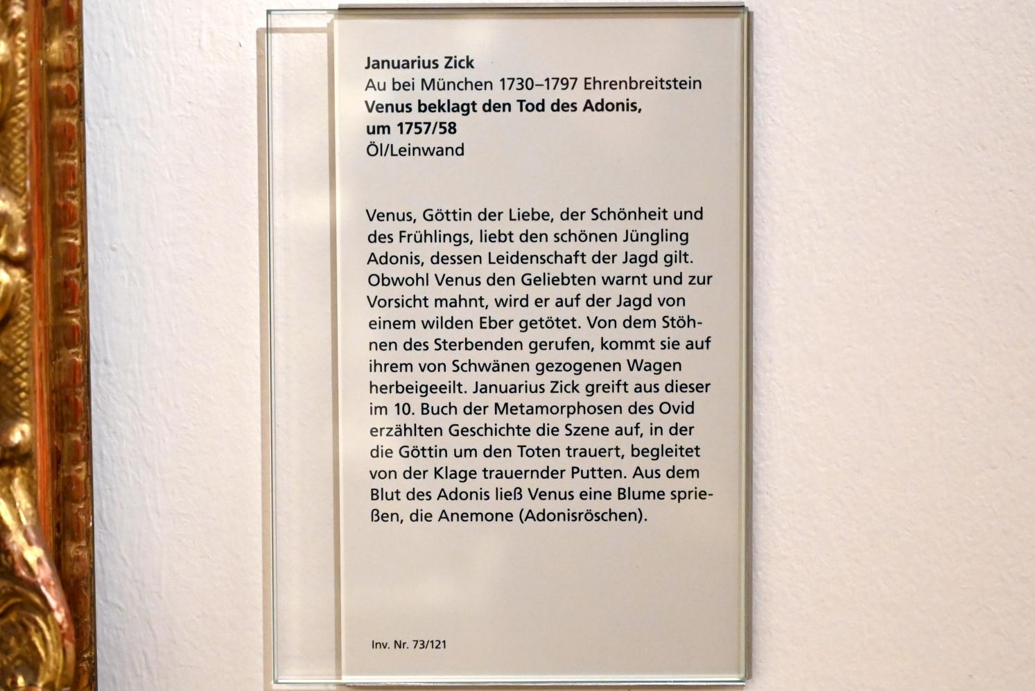Januarius  Zick (1752–1794), Venus beklagt den Tod des Adonis, Mainz, Landesmuseum, Mainzer Barock, um 1757–1758, Bild 2/2