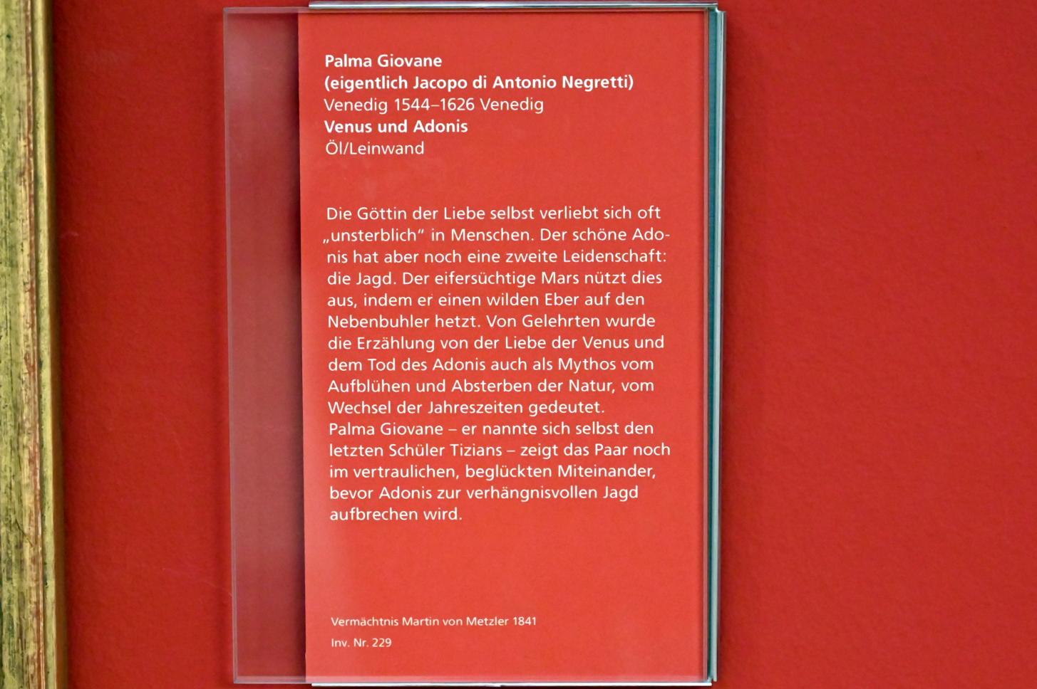 Jacopo Palma der Jüngere (Palma il Giovane / Giacomo Negretti) (1597–1620), Venus und Adonis, Mainz, Landesmuseum, Mainzer Barock, Undatiert, Bild 2/2