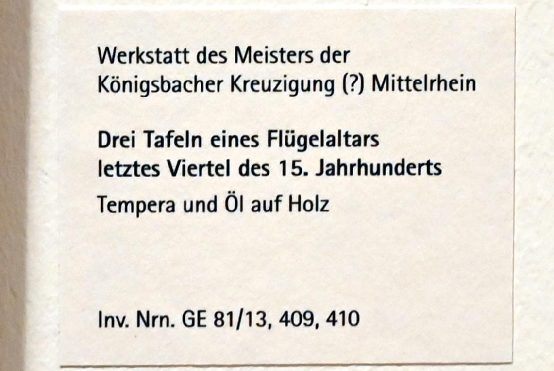 Meister der Königsbacher Kreuzigung (1487), Die hl. Katharina, Barbara, Cäcilia und Lucia, Mainz, Landesmuseum, Schaudepot, Letztes Viertel 15. Jhd., Bild 2/2
