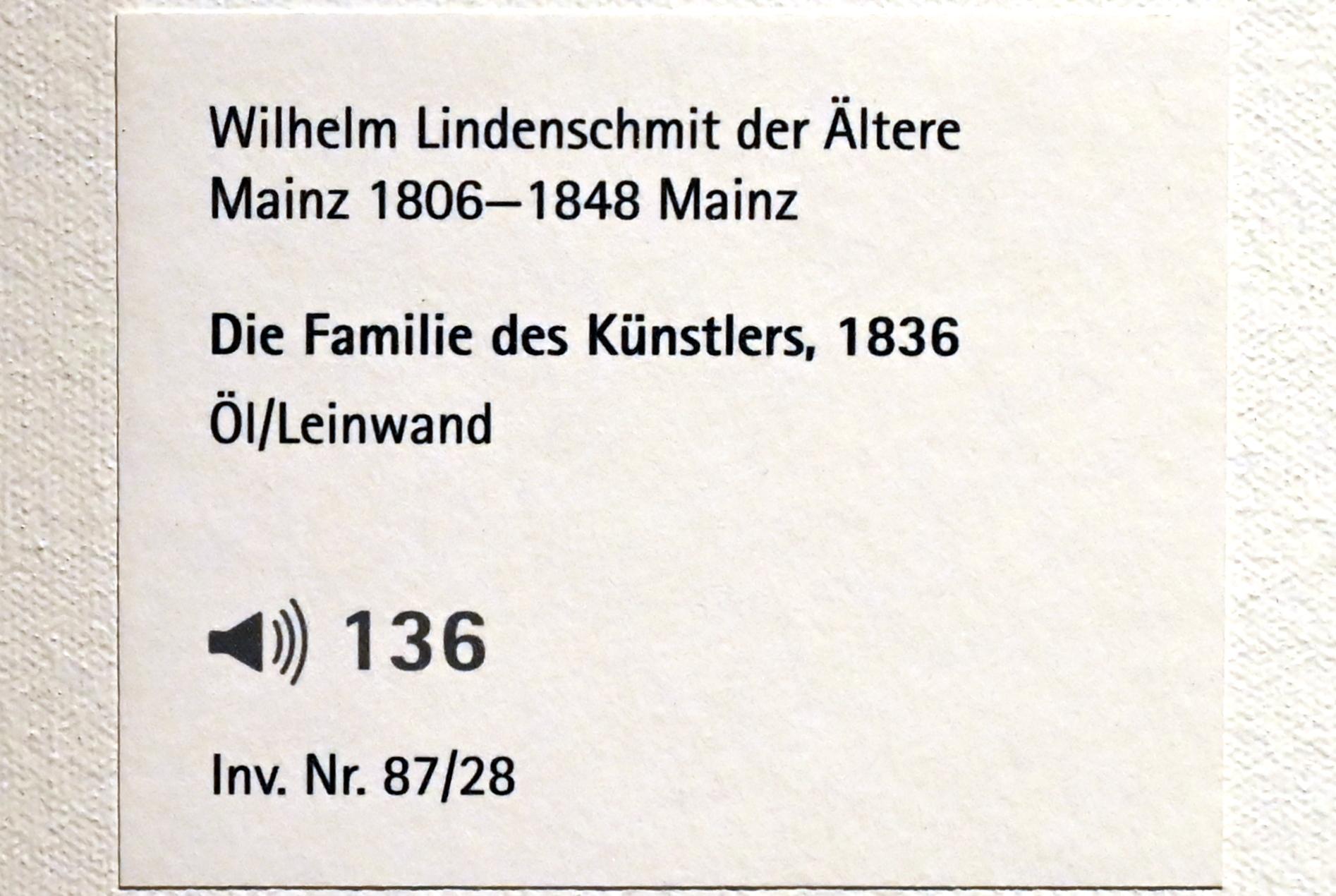 Wilhelm Lindenschmit der Ältere (1836), Die Familie des Künstlers, Mainz, Landesmuseum, Schaudepot, 1836, Bild 2/2