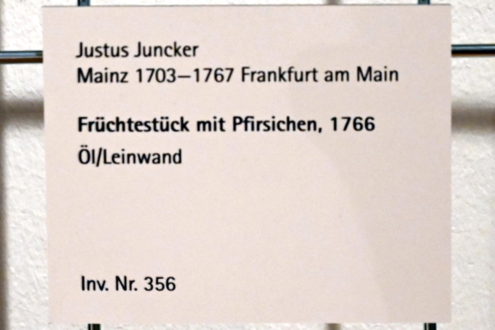 Justus Juncker (1745–1766), Früchtestück mit Pfirsichen, Mainz, Landesmuseum, Schaudepot, 1766, Bild 2/2