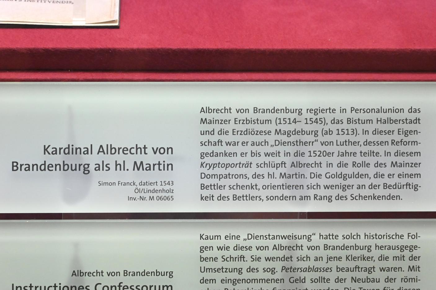 Simon Franck (1543–1546), Kardinal Albrecht von Brandenburg, Mainz, Dom- und Diözesanmuseum, 1543, Bild 2/2