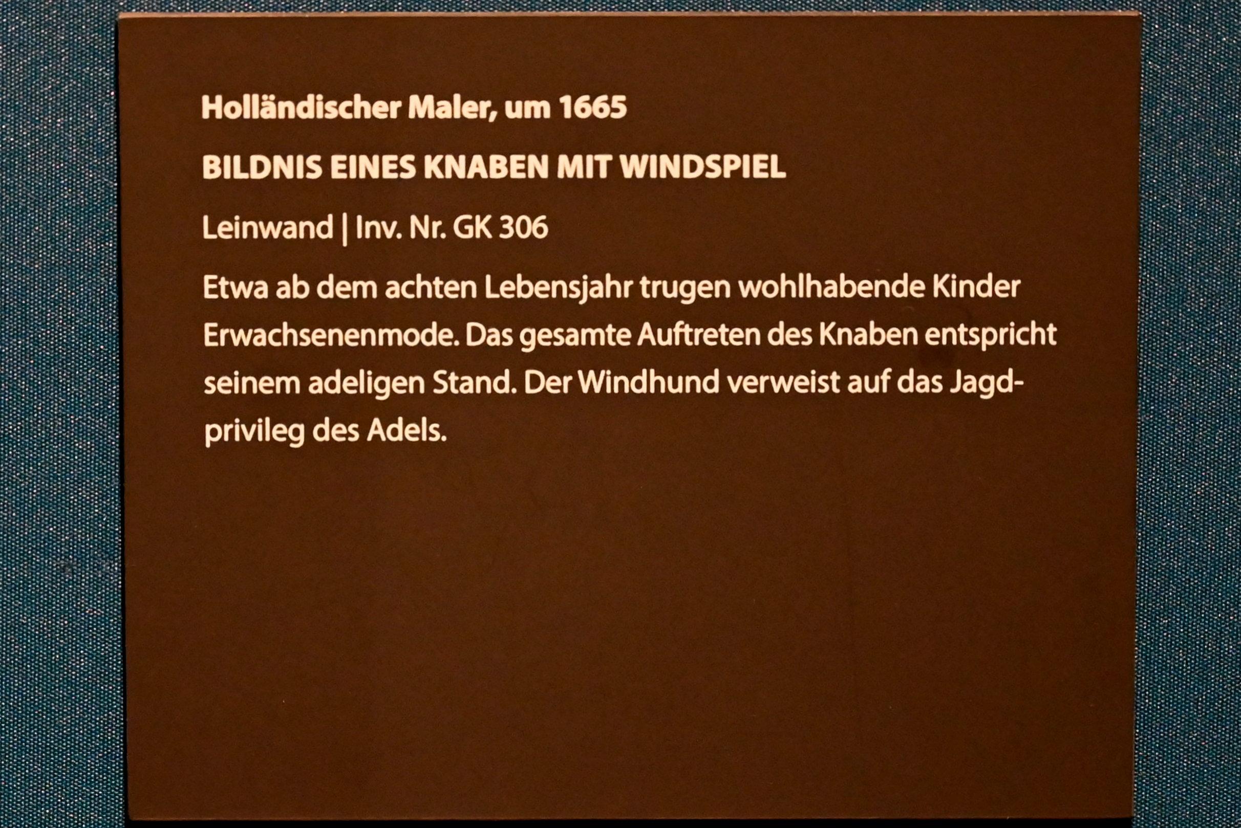 Bildnis eines Knaben mit Windspiel, Darmstadt, Hessisches Landesmuseum, Saal 1, um 1665, Bild 2/2