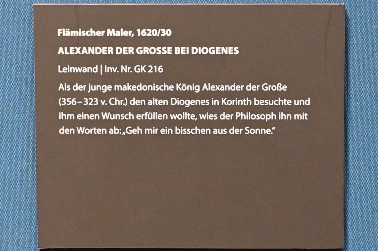Alexander der Große bei Diogenes, Darmstadt, Hessisches Landesmuseum, Saal 2, 1620–1630, Bild 2/2