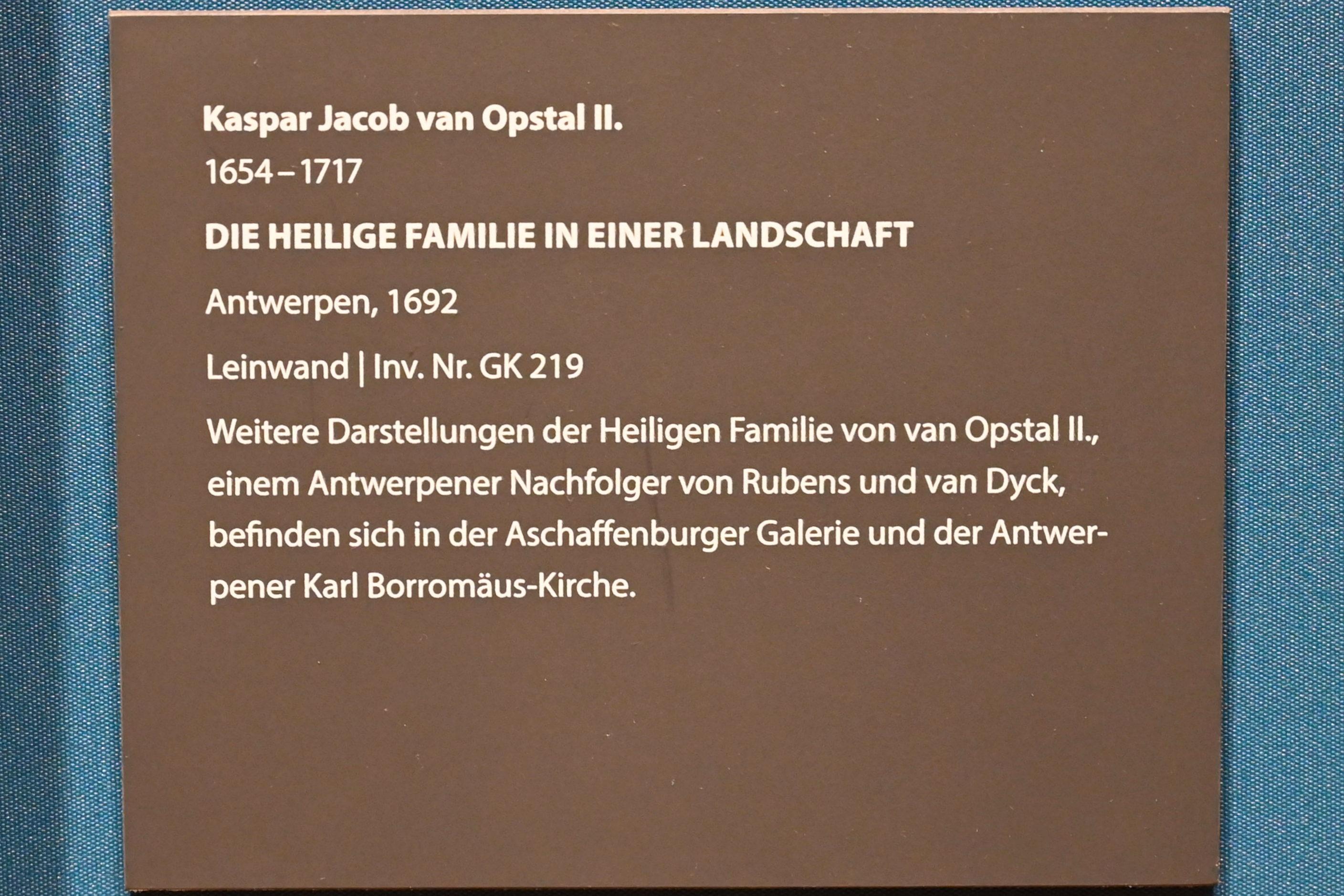 Kaspar Jacob van Opstal II (1692), Die Heilige Familie in einer Landschaft, Darmstadt, Hessisches Landesmuseum, Saal 2, 1692, Bild 2/2