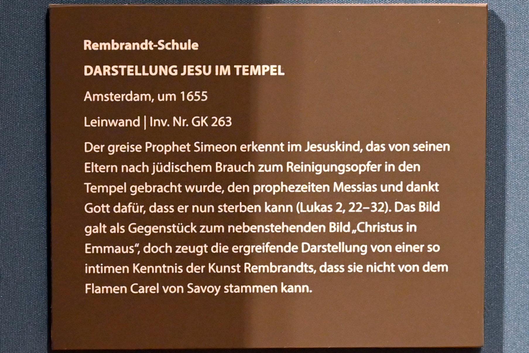 Rembrandt (Umkreis) (1652–1655), Darstellung Jesu im Tempel, Darmstadt, Hessisches Landesmuseum, Saal 2, um 1655, Bild 2/2
