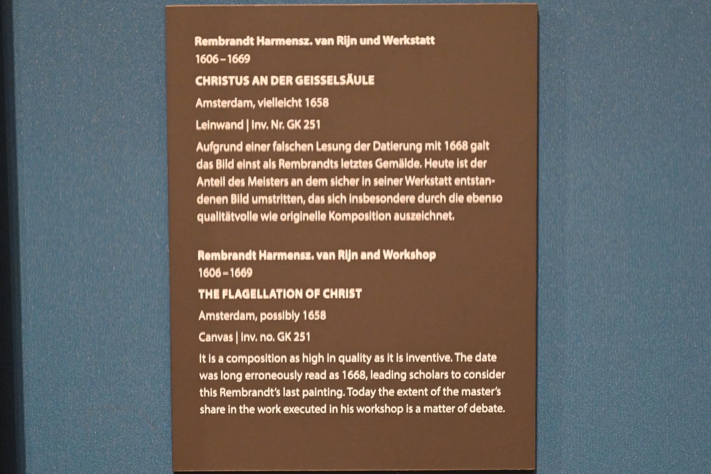 Rembrandt (Rembrandt Harmenszoon van Rijn) (1627–1669), Christus an der Geißelsäule, Darmstadt, Hessisches Landesmuseum, Saal 2, 1658, Bild 2/2