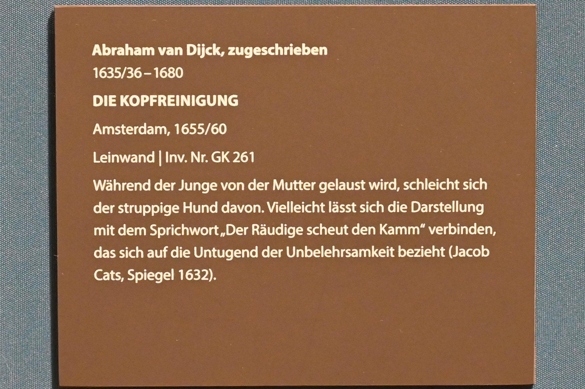 Abraham van Dijck (1657), Die Kopfreinigung, Darmstadt, Hessisches Landesmuseum, Saal 2, 1655–1660, Bild 2/2