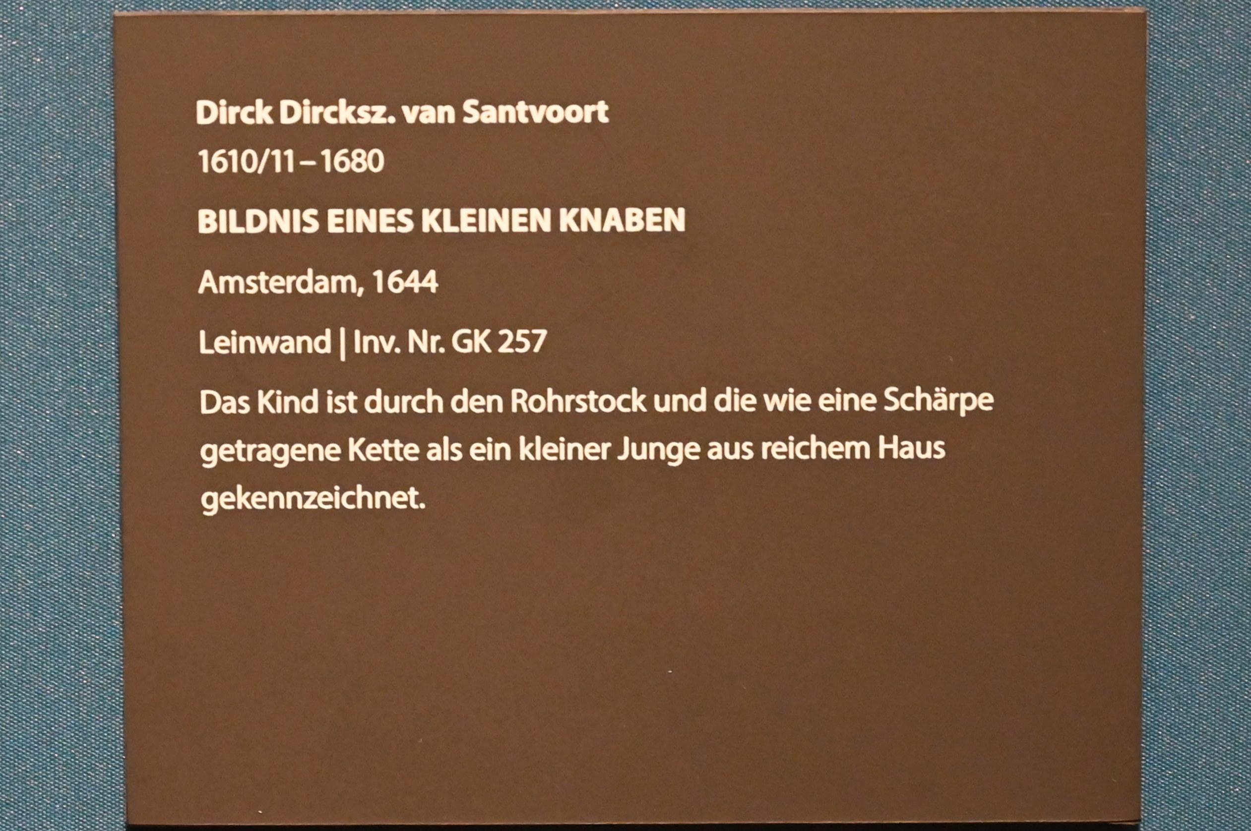 Dirck Dircksz. van Santvoort (1644), Bildnis eines kleinen Knaben, Darmstadt, Hessisches Landesmuseum, Saal 2, 1644, Bild 2/2