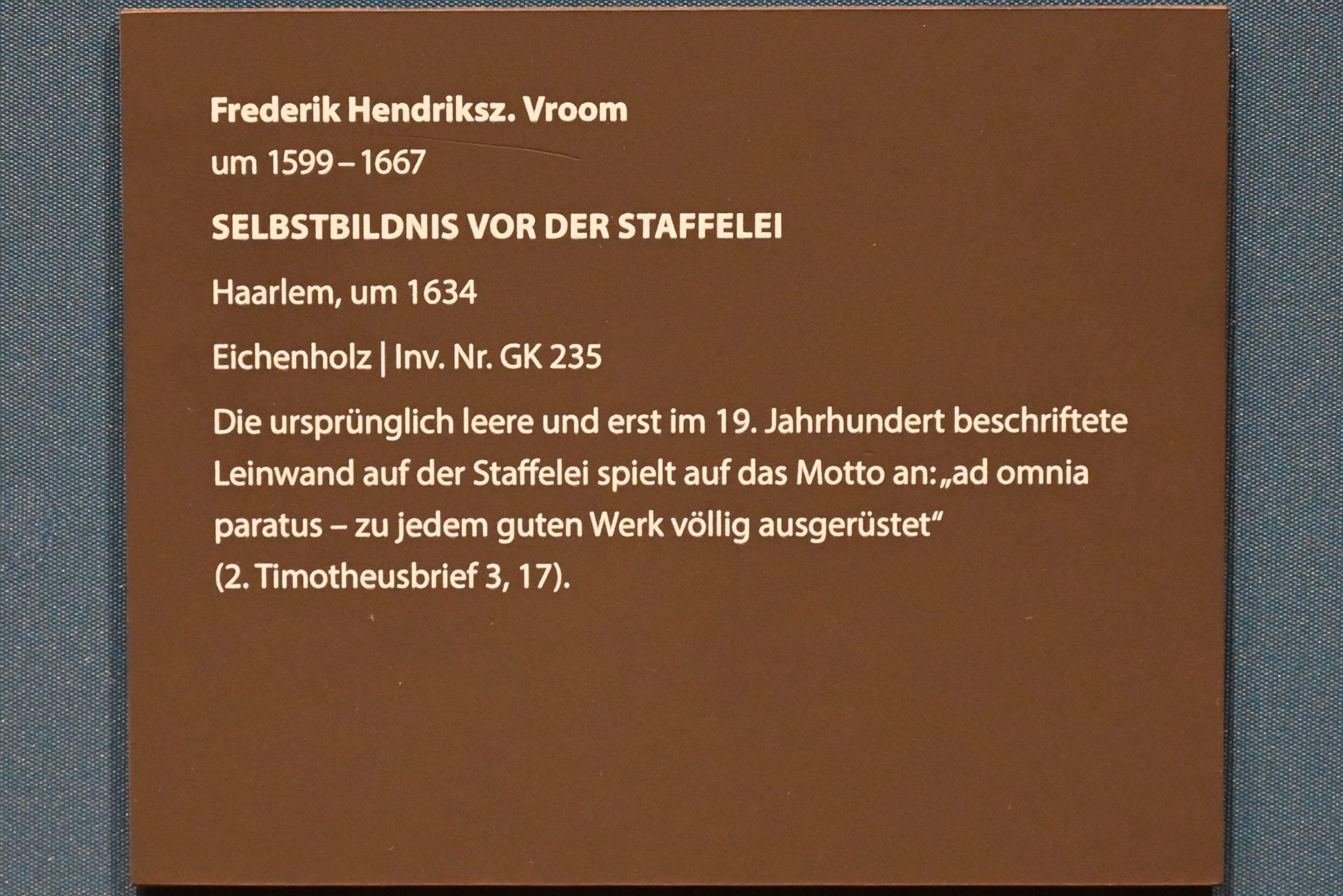Frederik Hendriksz. Vroom (1634), Selbstbildnis vor der Staffelei, Darmstadt, Hessisches Landesmuseum, Saal 2, um 1634, Bild 2/2