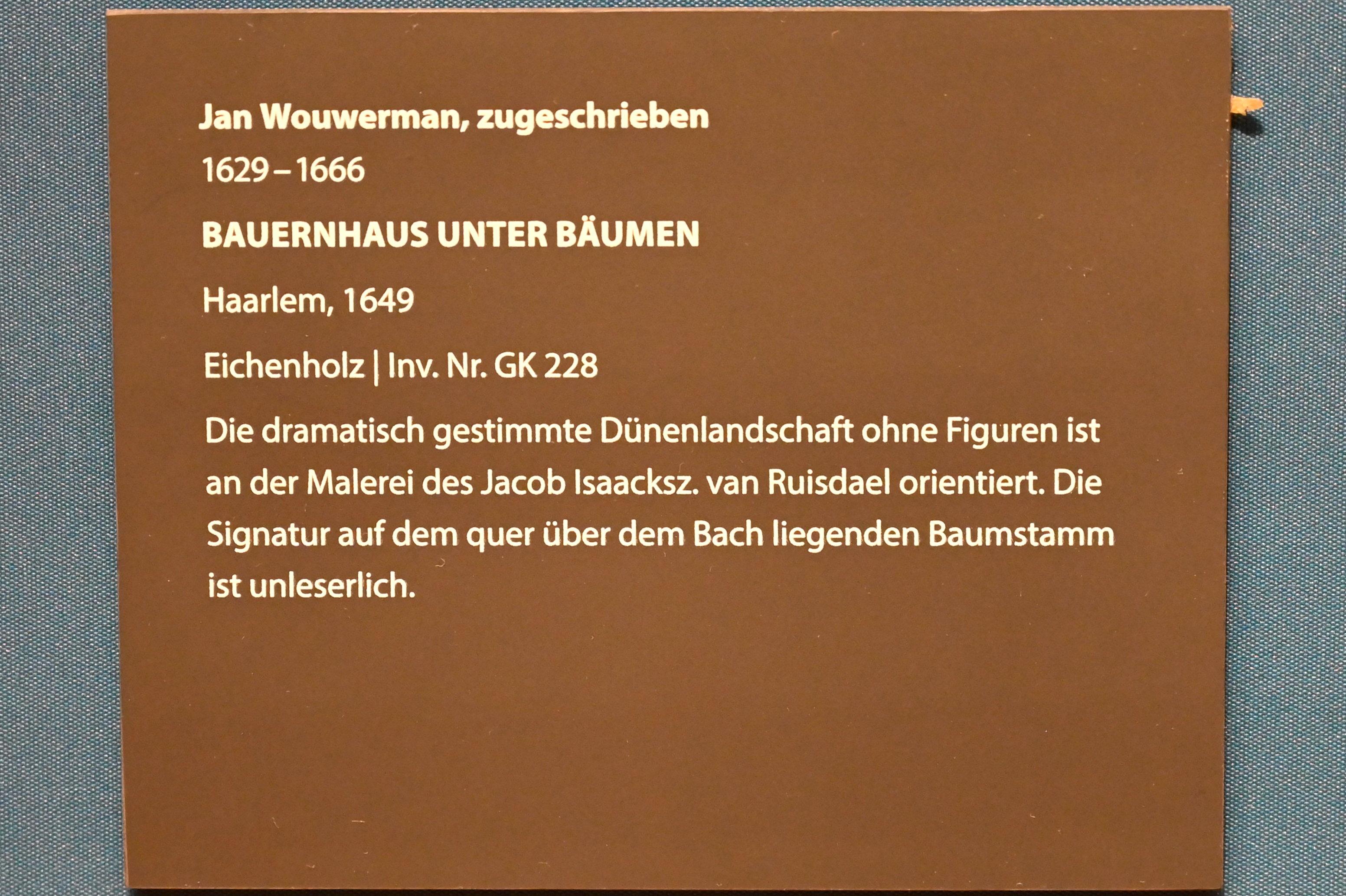 Jan Wouwerman (1649), Bauernhaus unter Bäumen, Darmstadt, Hessisches Landesmuseum, Saal 2, 1649, Bild 2/2