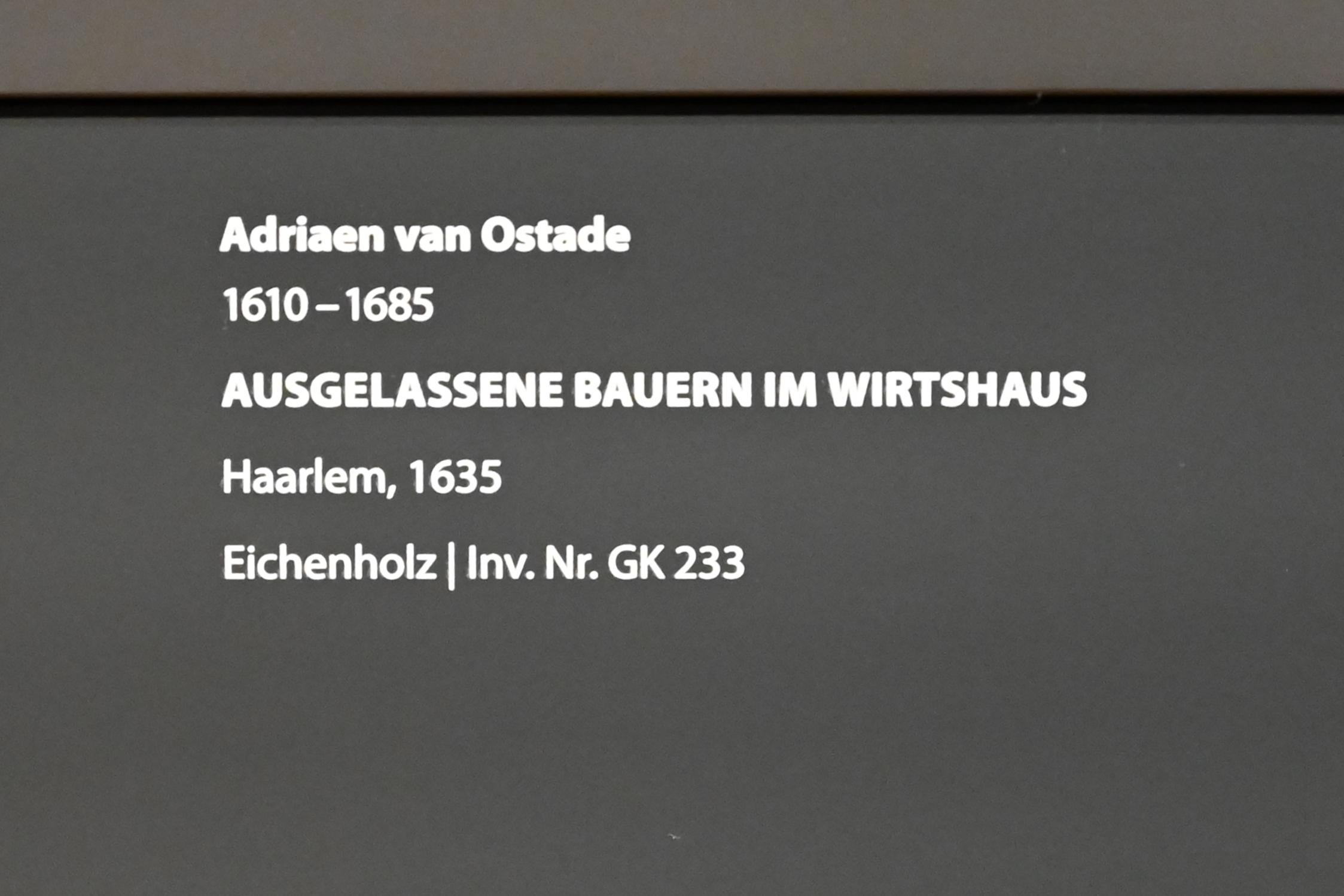 Adriaen van Ostade (1635–1670), Ausgelassene Bauern im Wirtshaus, Darmstadt, Hessisches Landesmuseum, Saal 2, 1635, Bild 2/2
