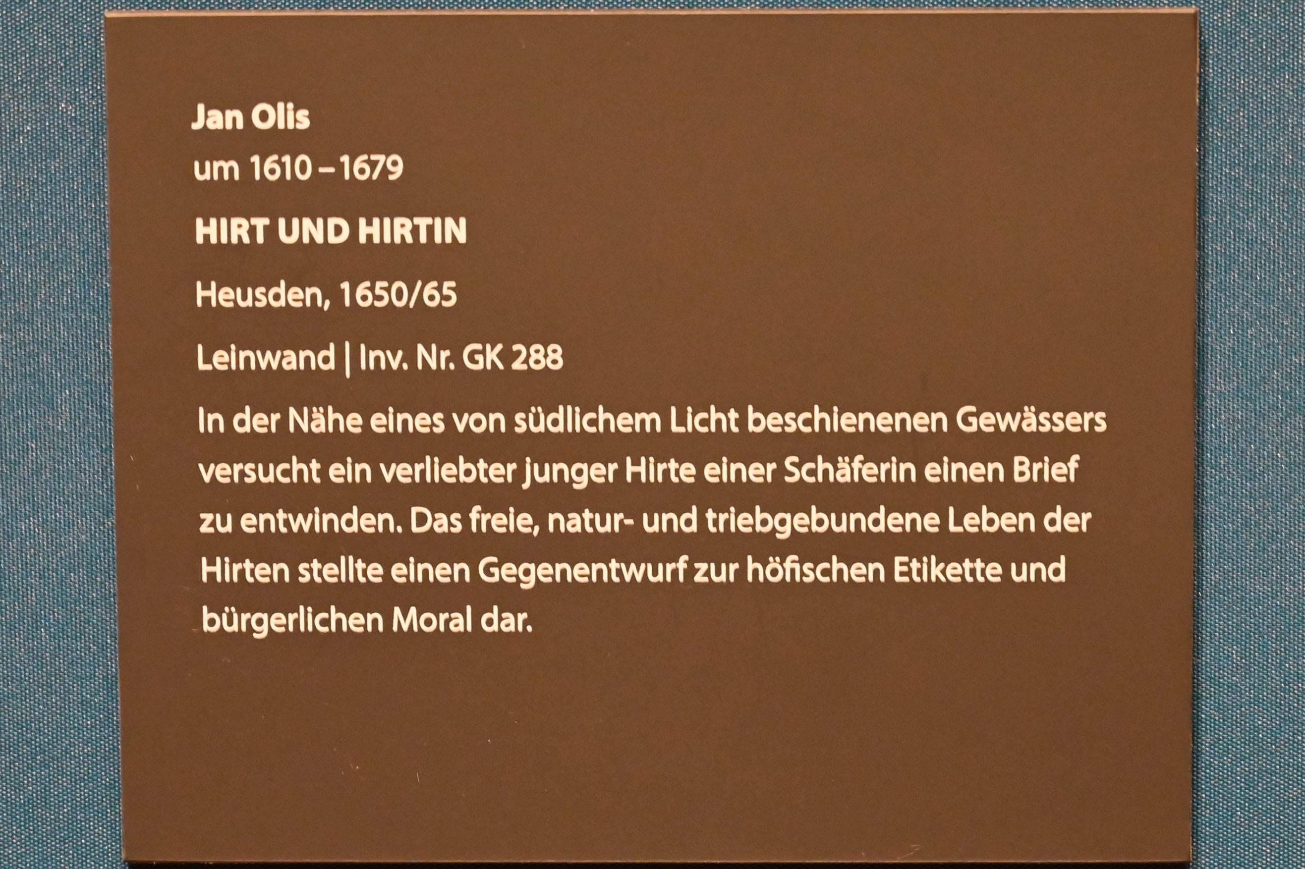 Jan Olis (1652), Hirt und Hirtin, Darmstadt, Hessisches Landesmuseum, Saal 2, 1650–1655, Bild 2/2