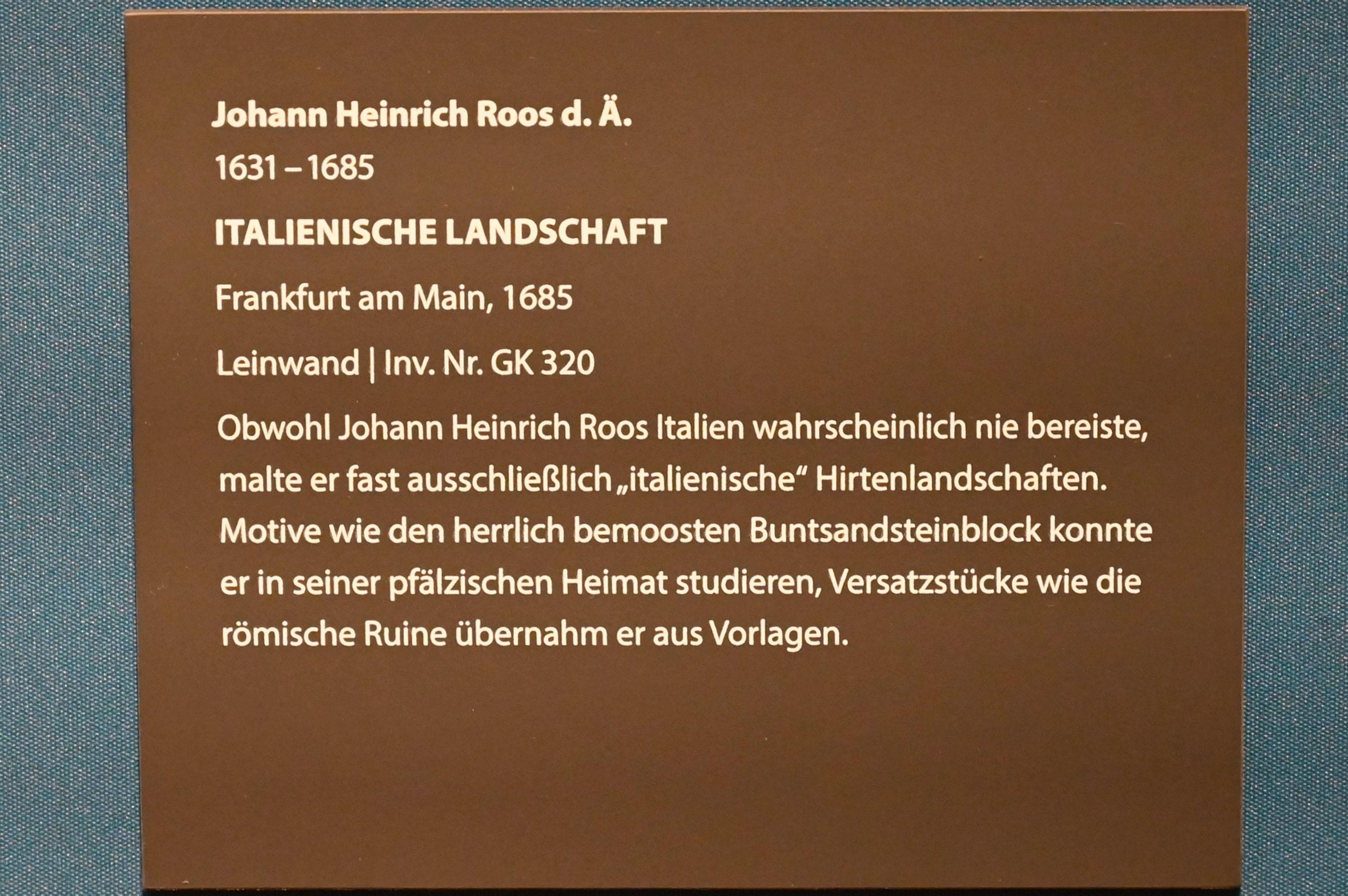 Johann Heinrich Roos (1660–1685), Italienische Landschaft, Darmstadt, Hessisches Landesmuseum, Saal 2, 1685, Bild 3/3