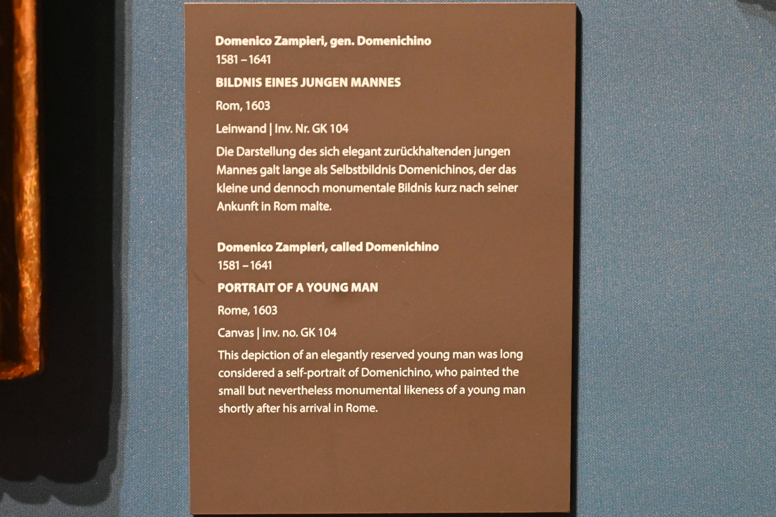 Domenichino (Domenico Zampieri) (1602–1627), Bildnis eines jungen Mannes, Darmstadt, Hessisches Landesmuseum, Saal 3, 1603, Bild 2/2