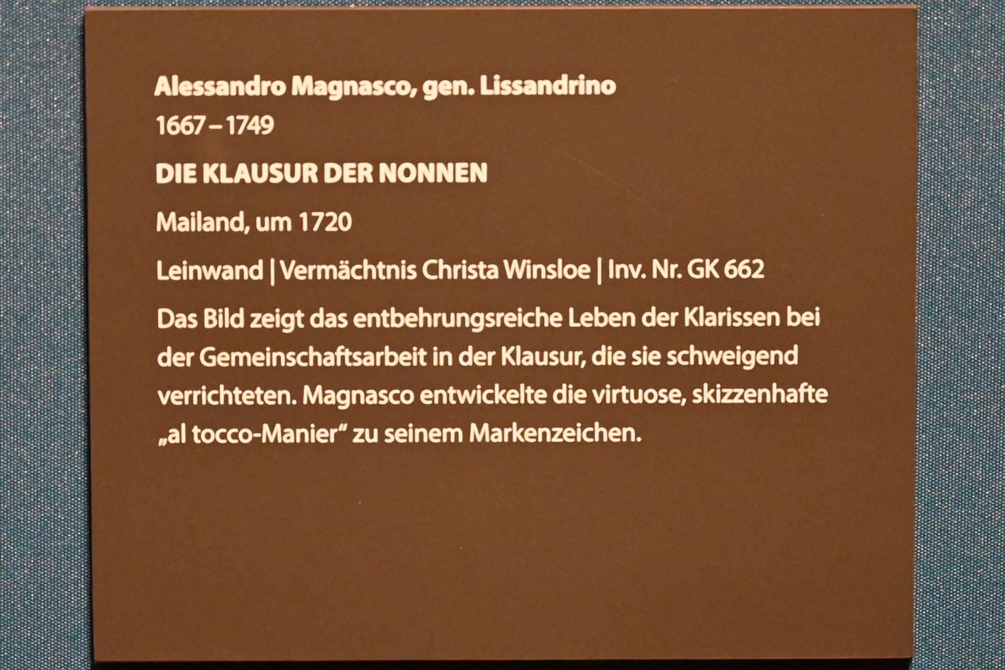 Alessandro Magnasco (1690–1737), Die Klausur der Nonnen, Darmstadt, Hessisches Landesmuseum, Saal 3, um 1720, Bild 2/2